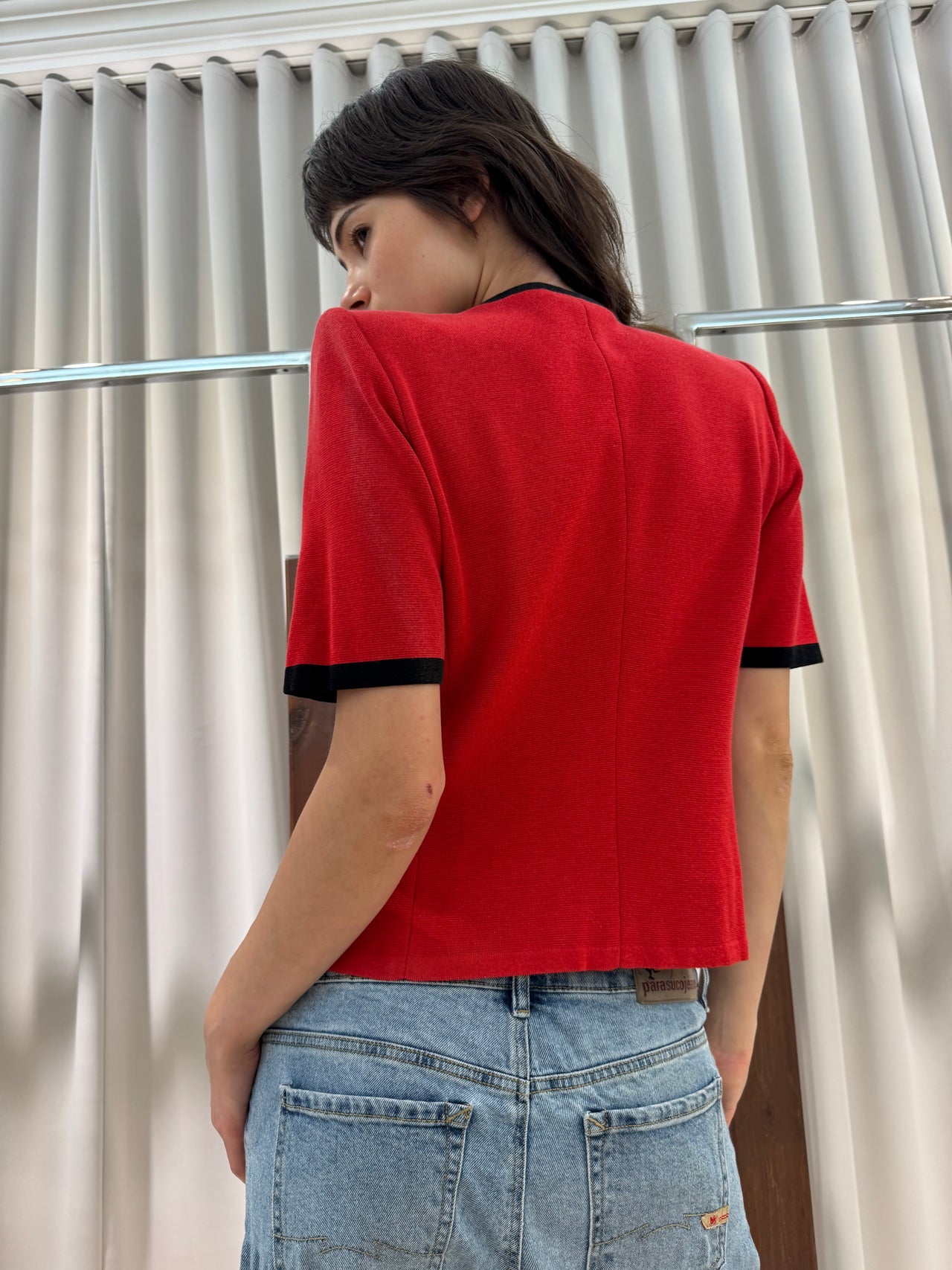 Yves Saint Laurent Rive Gauche Contrast-Trim Double-Breasted Knit Top