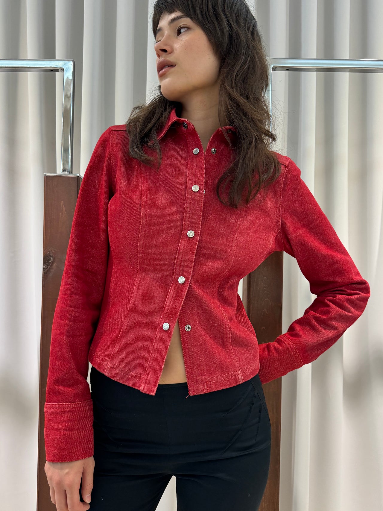 Gucci Tom Ford 1999 Red Denim Fitted Jacket