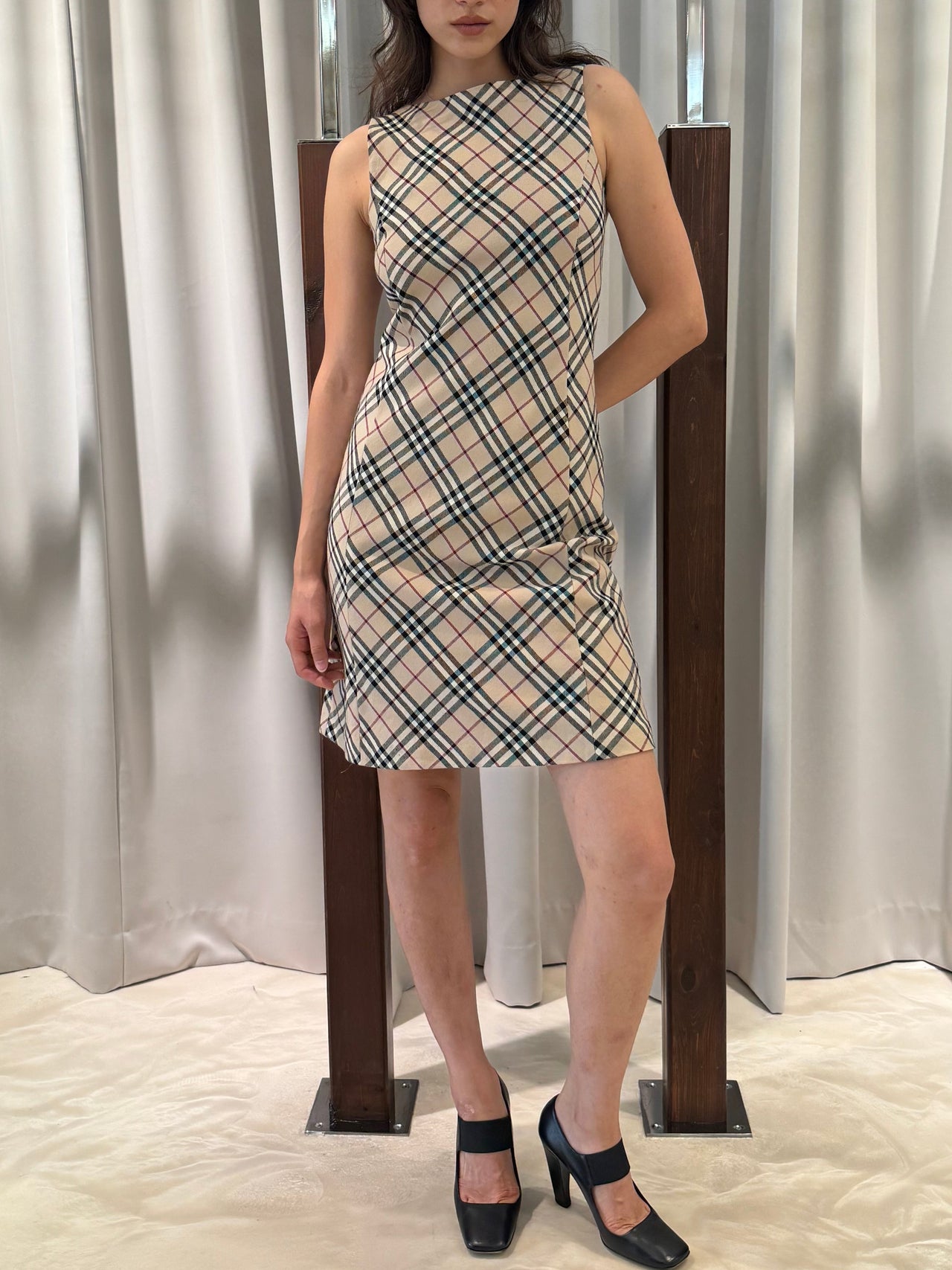 Burberry London Blue Label Plaid Wool Shift Dress