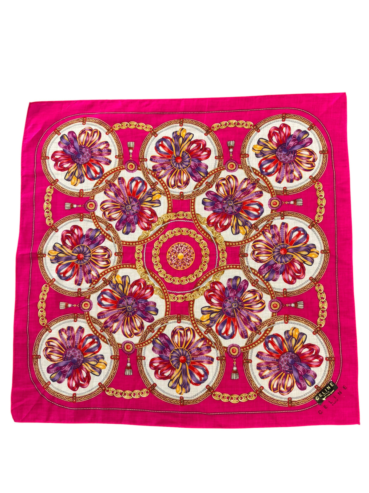 Céline Small Pink Floral Medallion Scarf