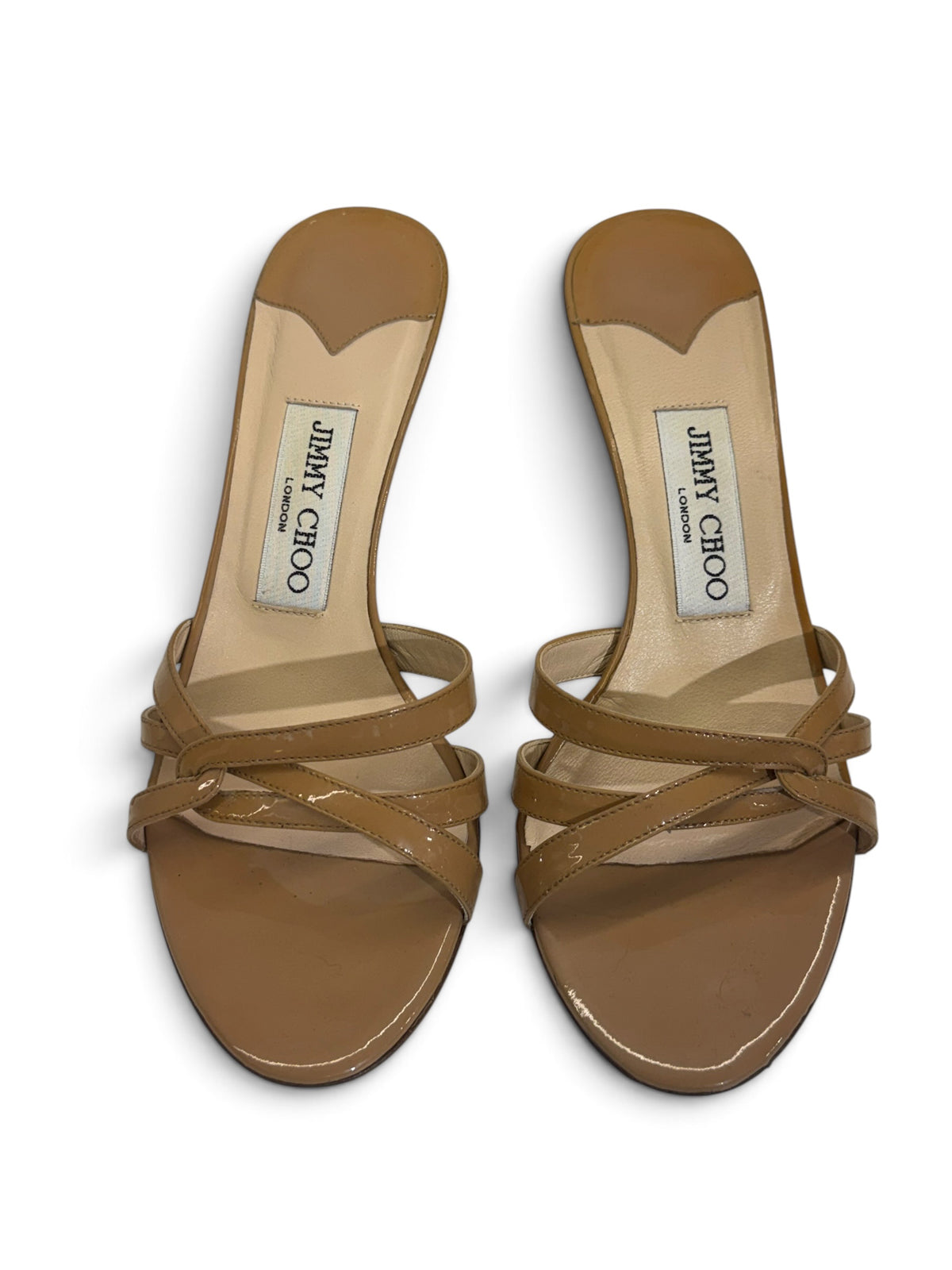 Jimmy Choo Vintage Patent Leather Strappy Kitten-Heel Mules