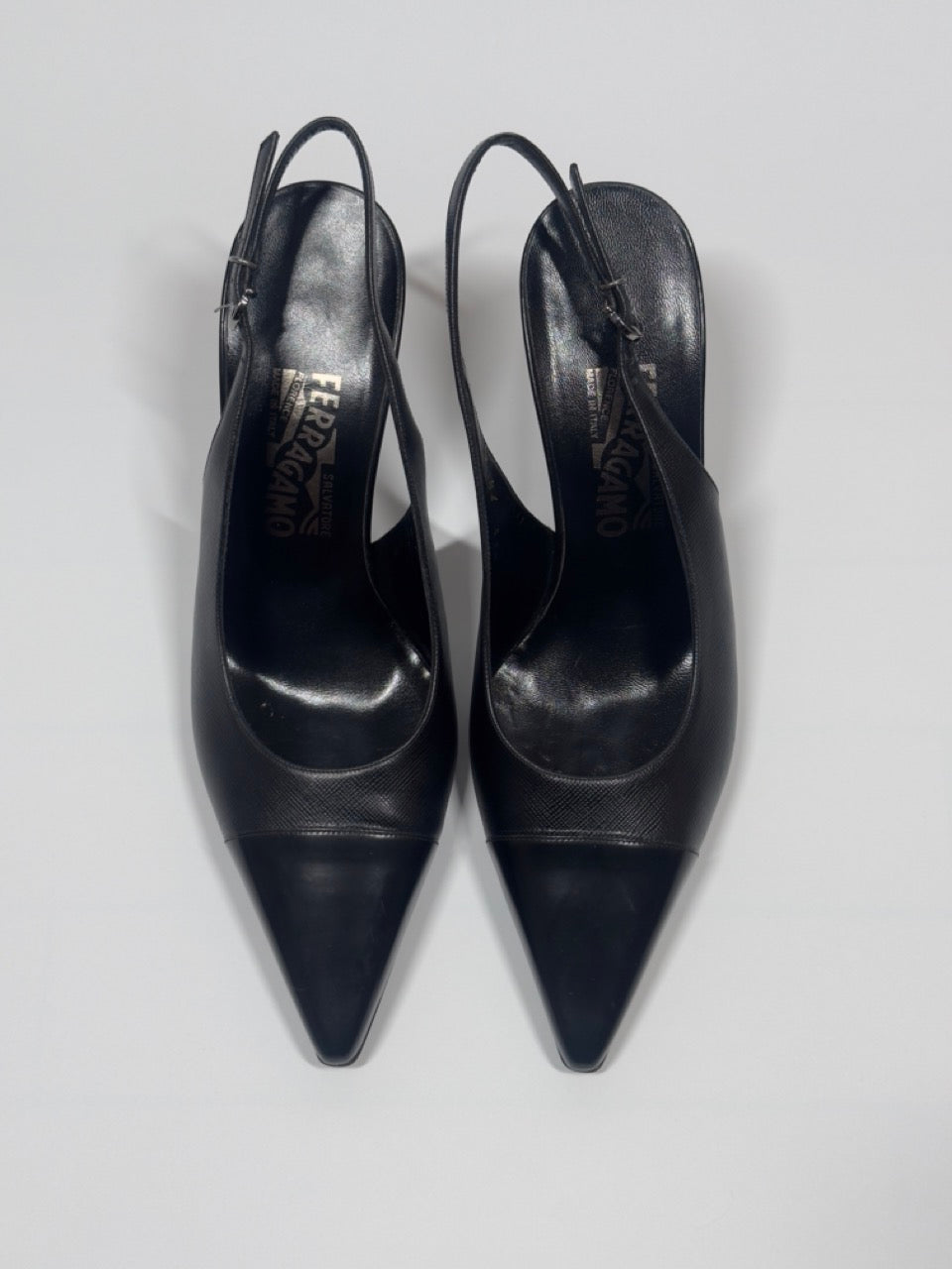 Ferragamo Saffiano Leather Slingback Pumps