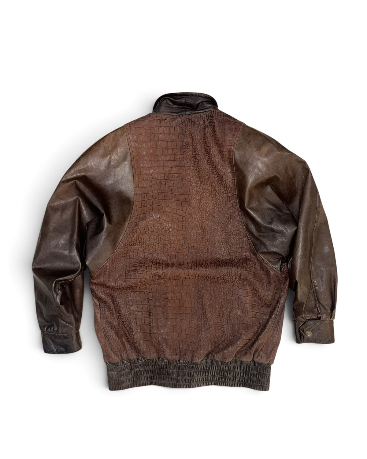 Vintage 1980s Crocodile-Embossed Suede and Leather Bomber Jacket