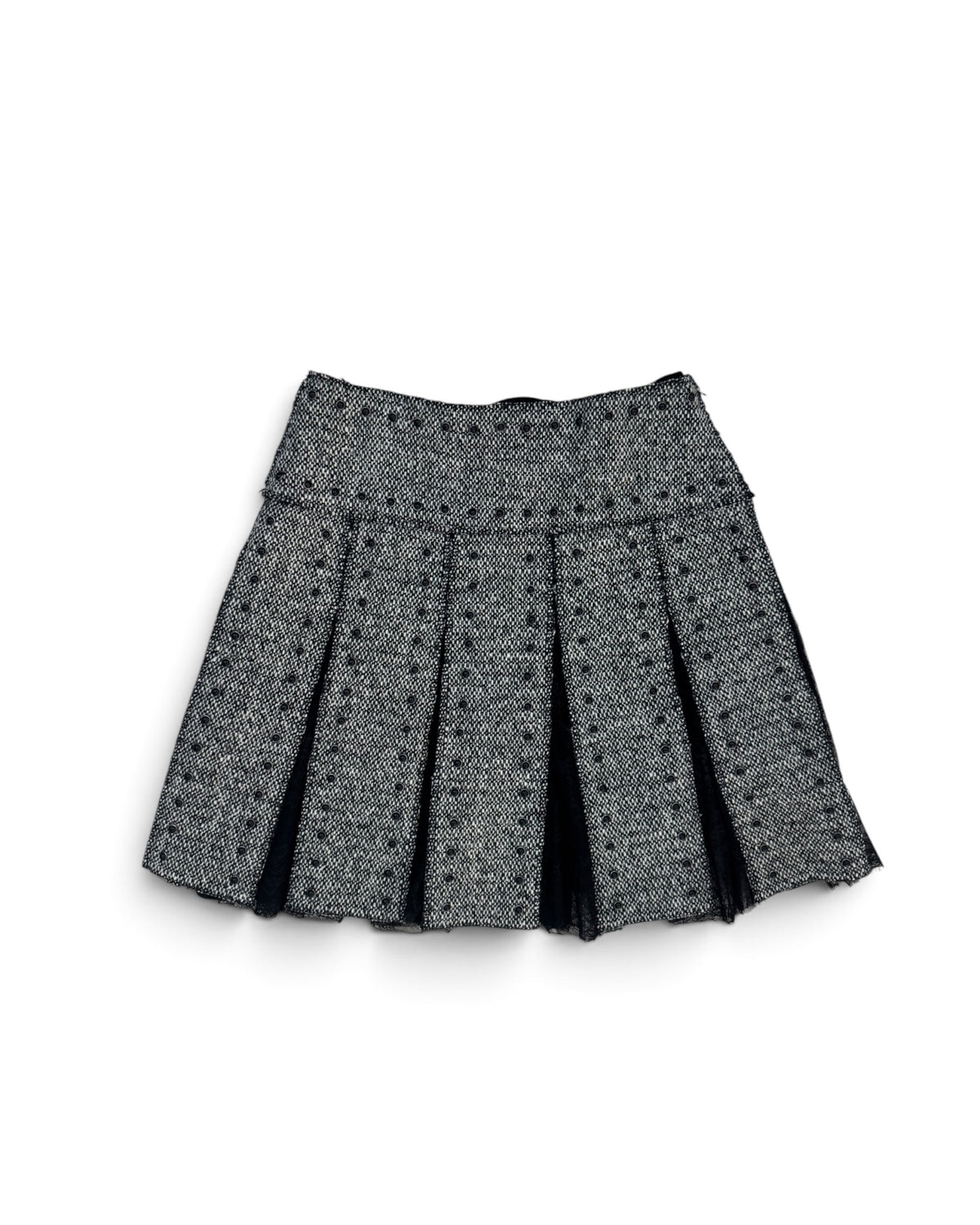 Valentino Embellished Tweed and Chantilly Lace Knife-Pleat Mini Skirt