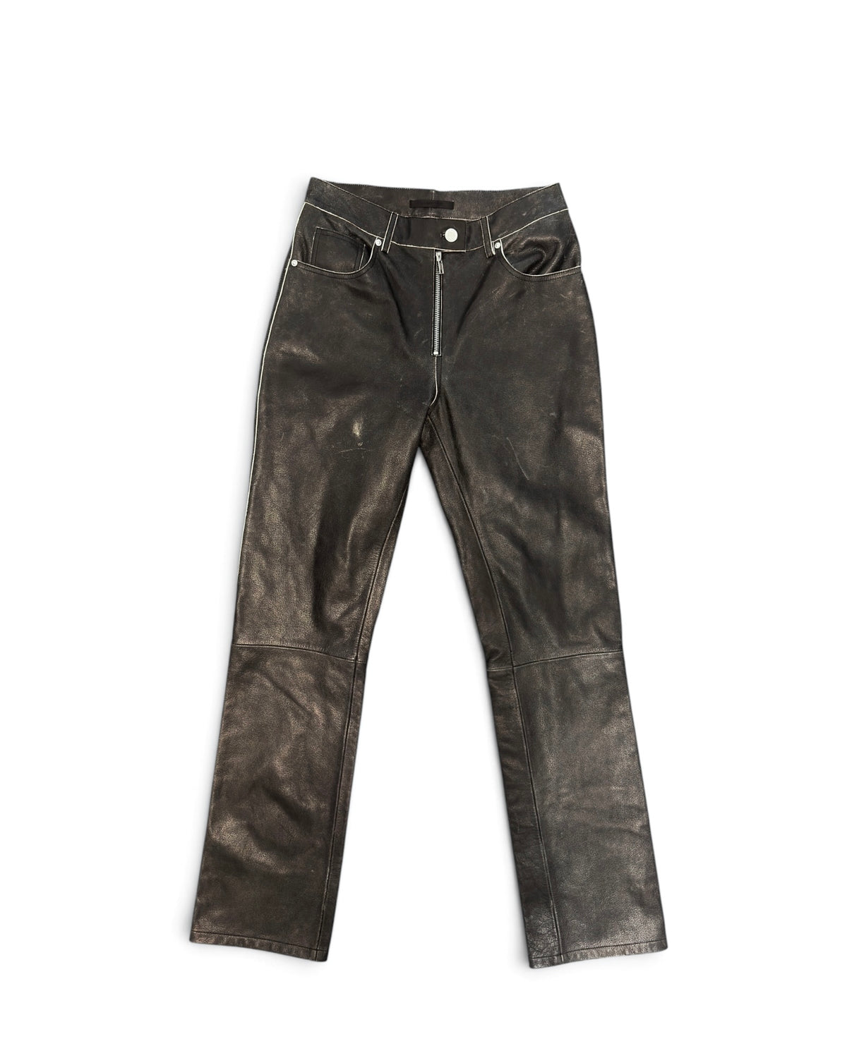 Helmut Lang Black Foil Coated Leather Straight-Leg Pants