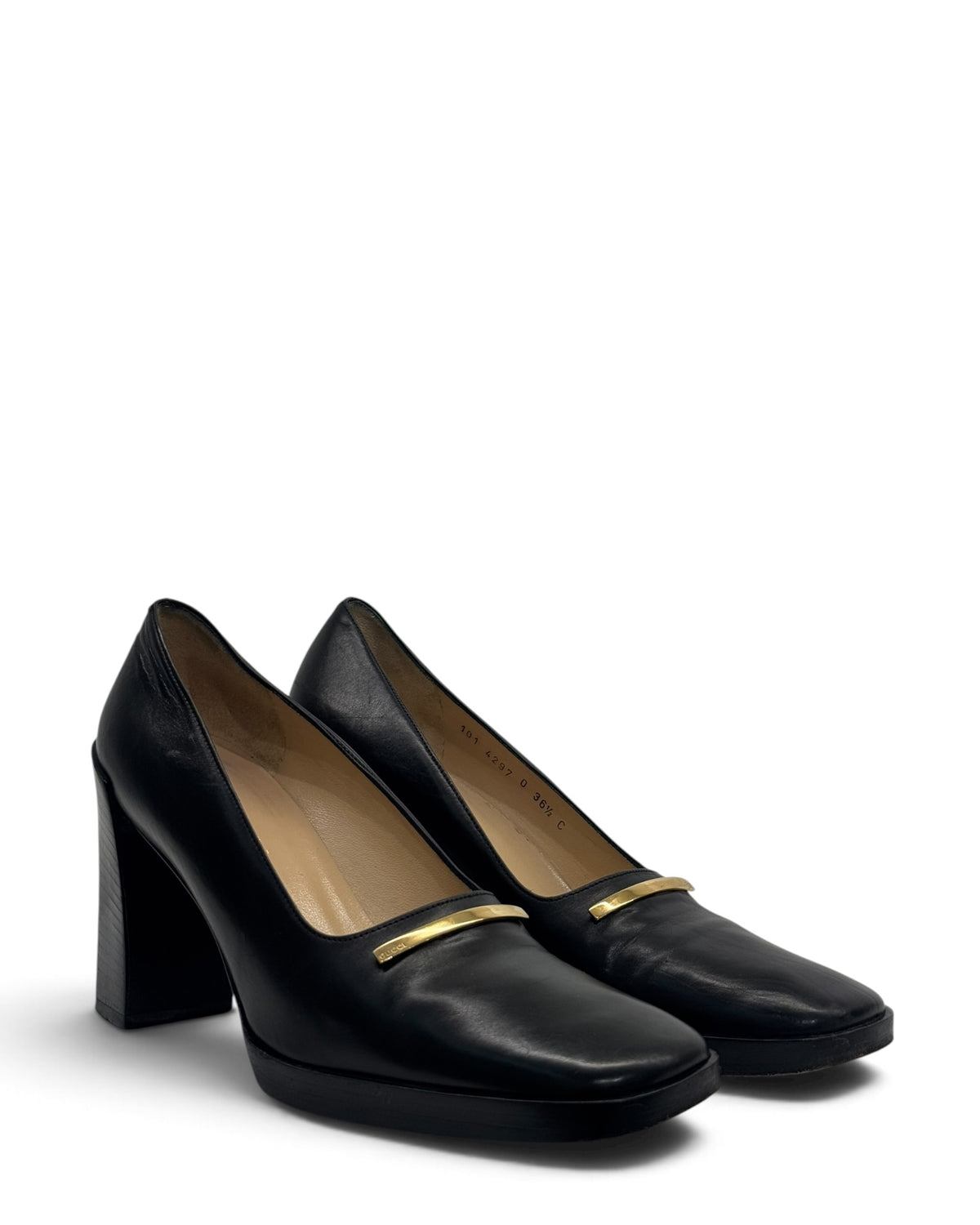 Gucci Vintage Tom Ford Era Black Leather Square-Toe Platform Pumps