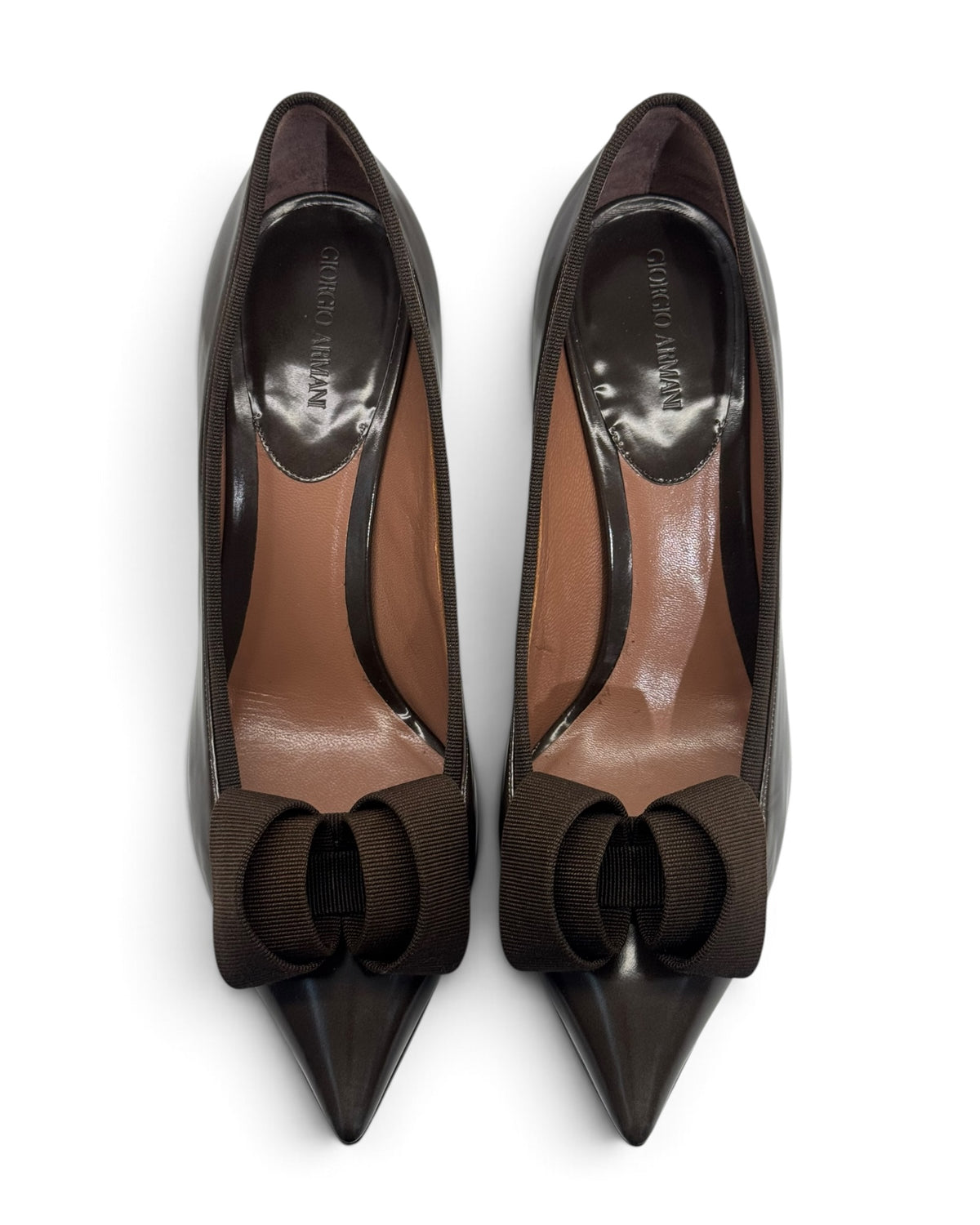 Giorgio Armani Vintage Espresso Patent Leather Bow Pumps