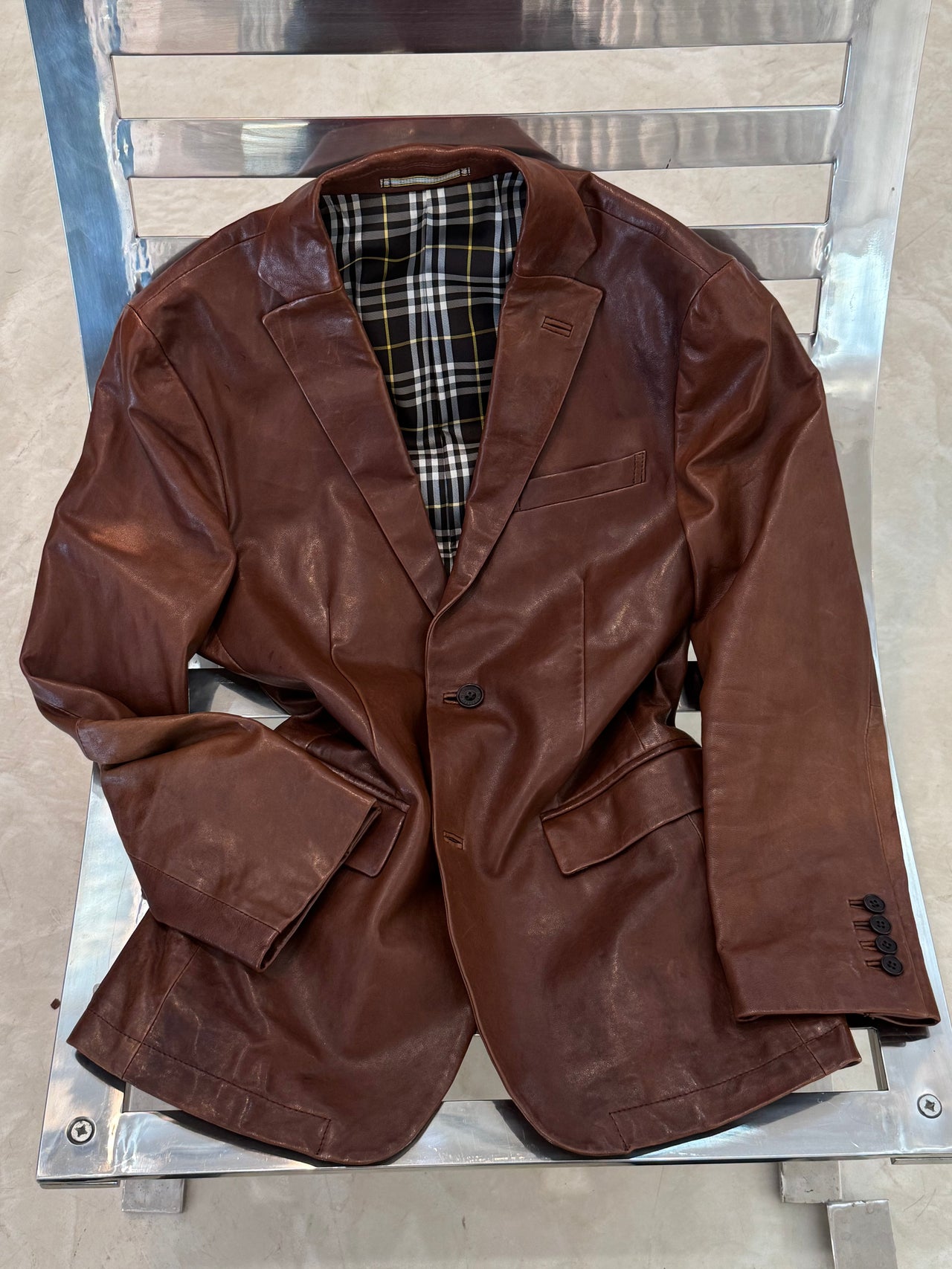 Burberry Black Label Vintage Cognac Lambskin Two-Button Leather Blazer