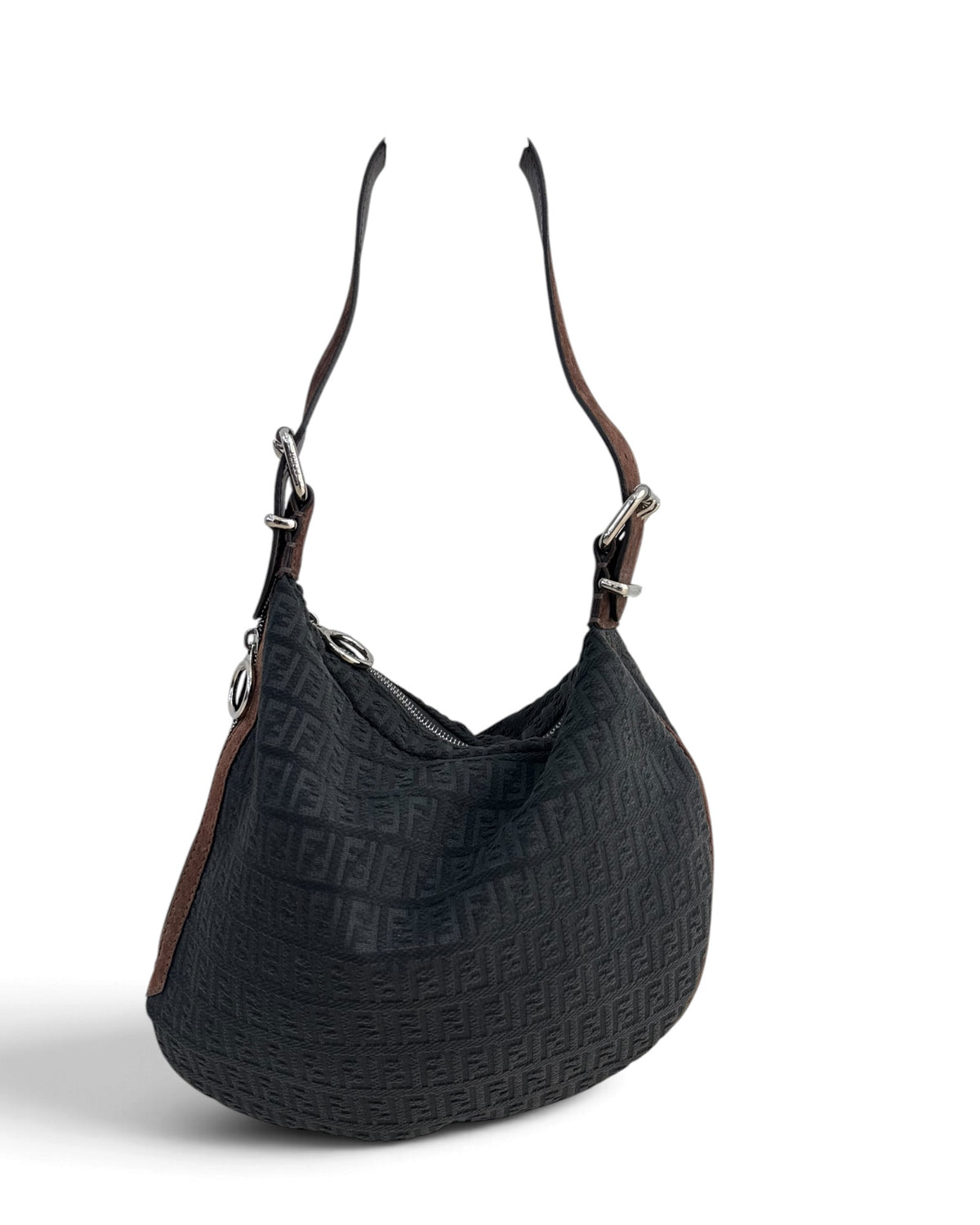 Fendi FW 2002 Archive Charcoal Zucchino Canvas and Suede Ostrik Oyster Bag