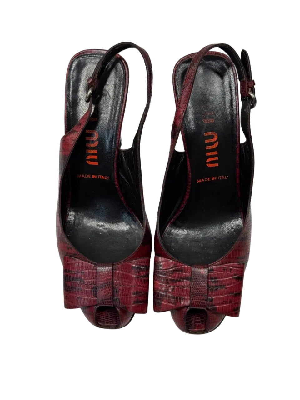 Miu Miu Red Croc-Embossed Bow Slingback Heels