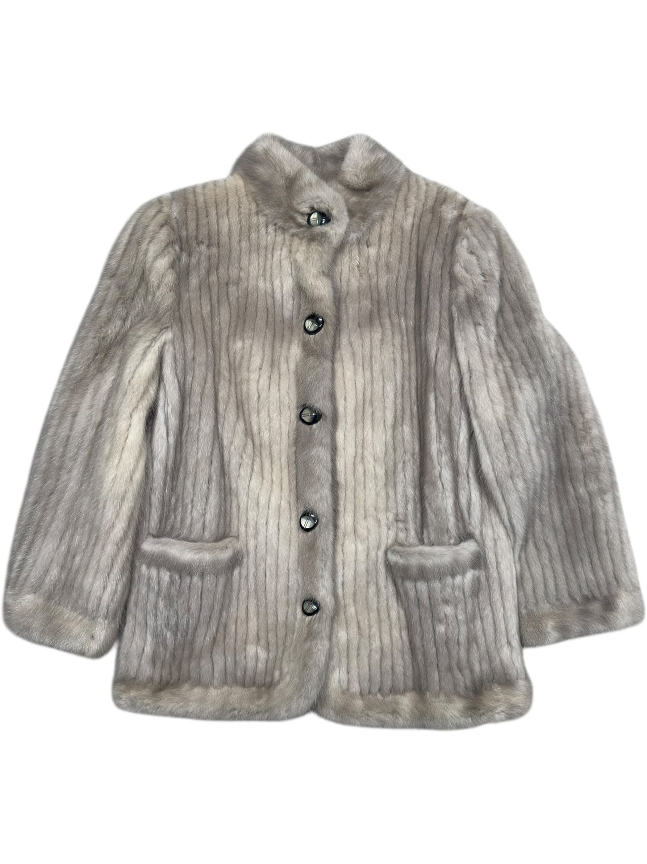 Vintage Cream Vertically Paneled Fur Coat