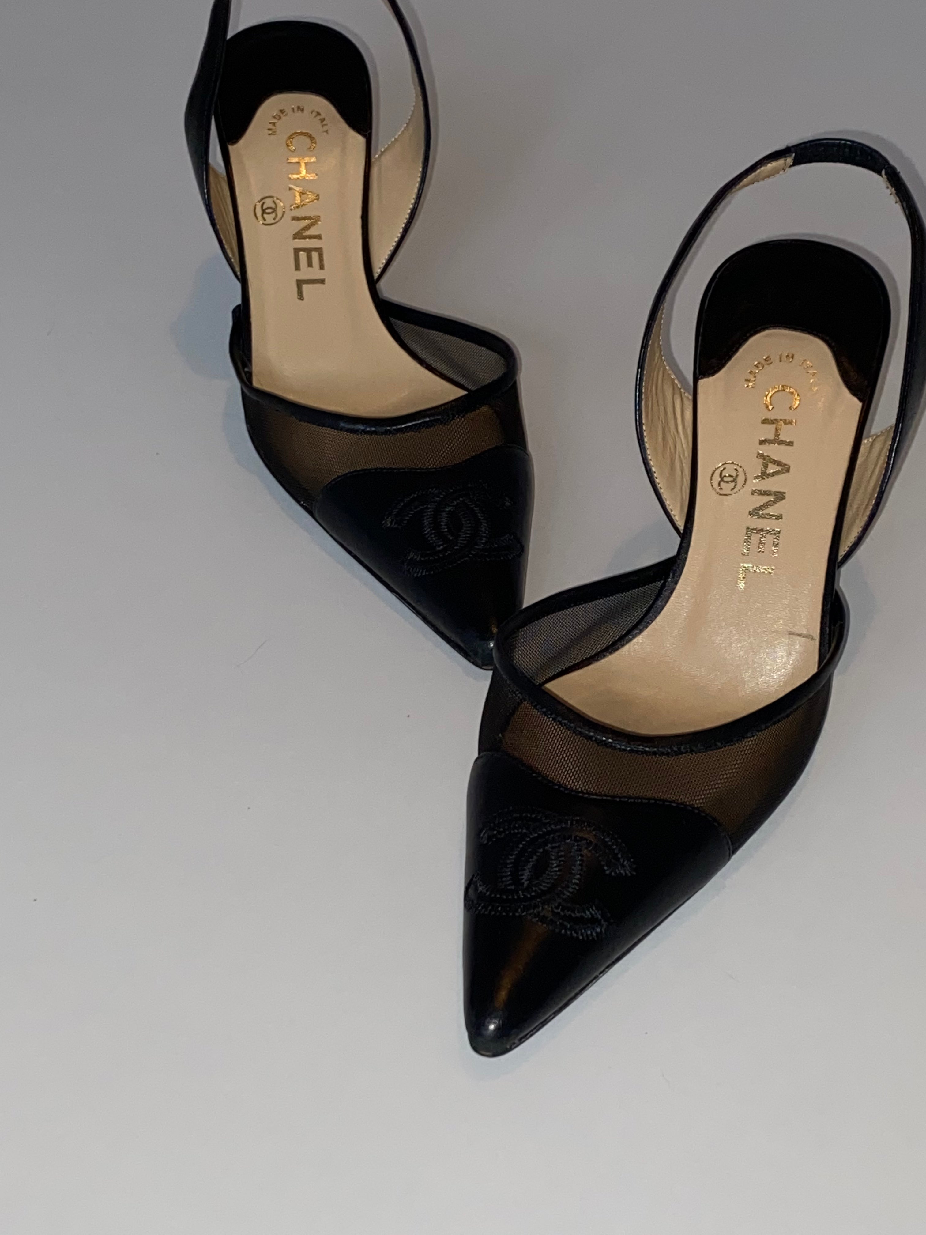 靴 Vintage Chanel CC Mesh Slingback 35 CHANEL CC MESH SLINGBACKS – LE DEPARTMENT