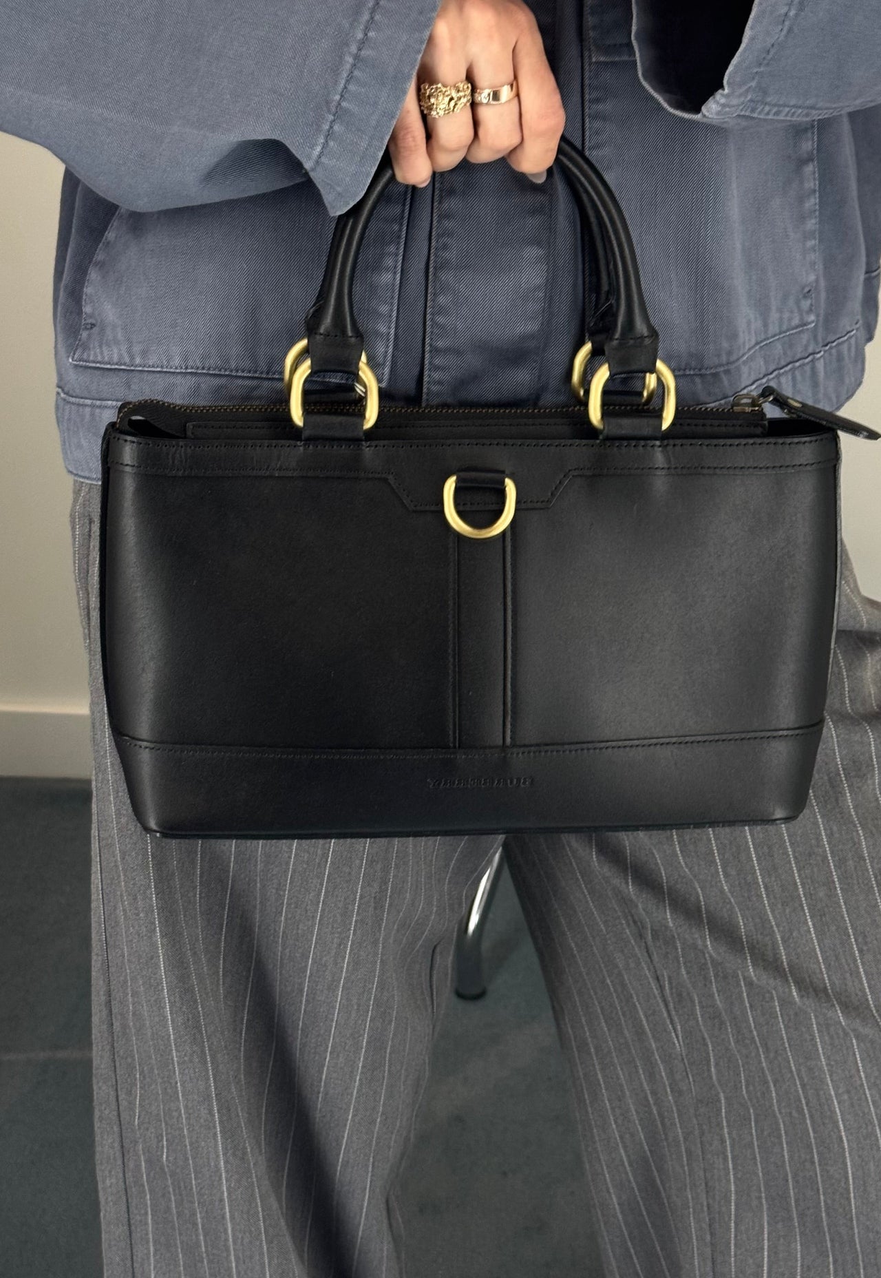 Burberry Structured Black Leather Top Handle Bag