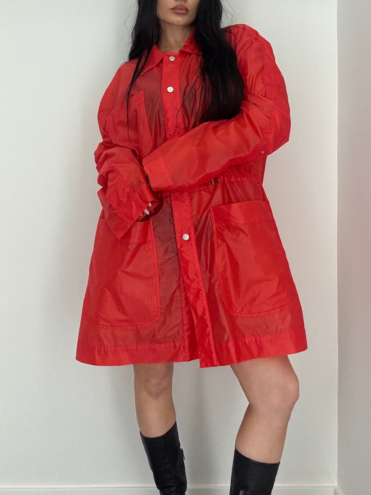 Chanel FW2015 Red Technical Waist-Cinch Jacket
