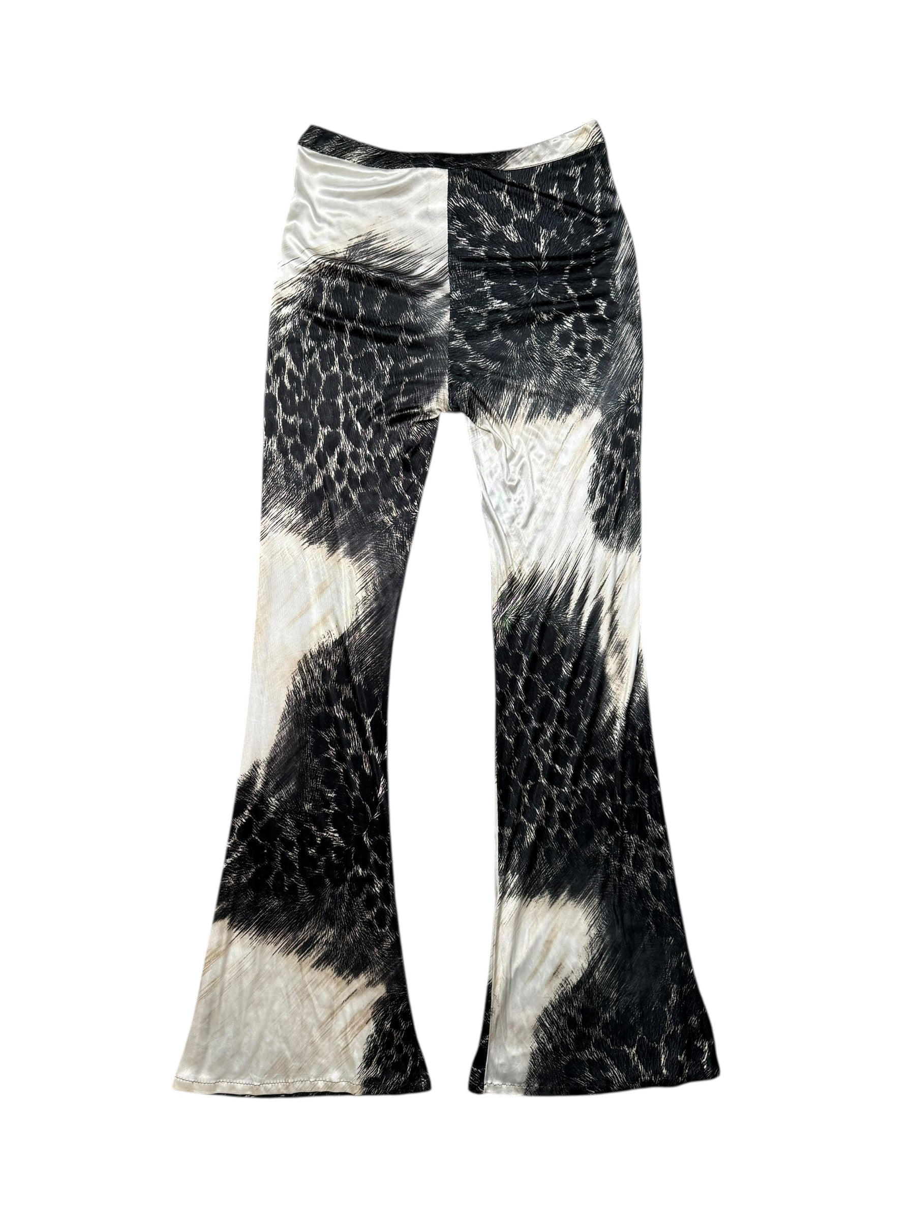 Black and white Cavalli patterned pants on a white background