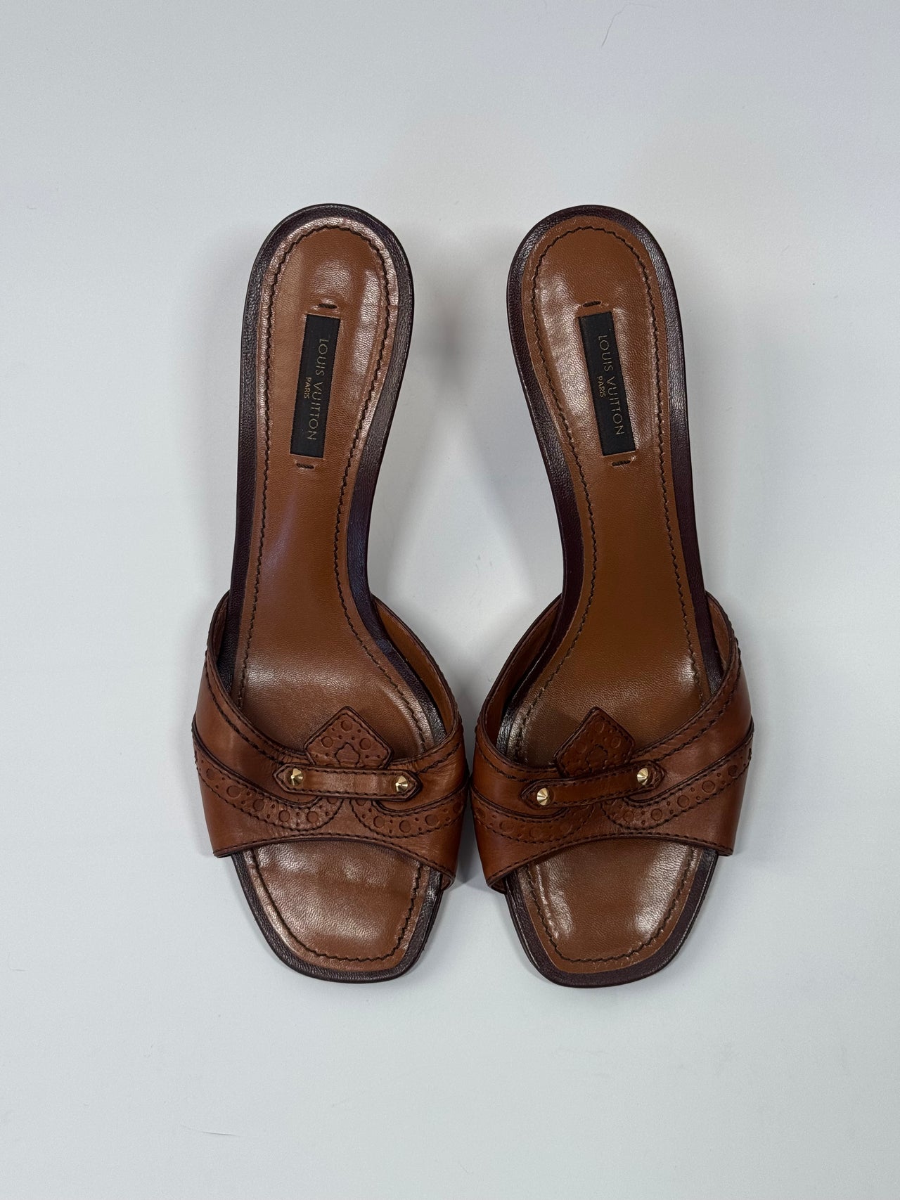 Louis Vuitton Brogue Kitten Heel Mules