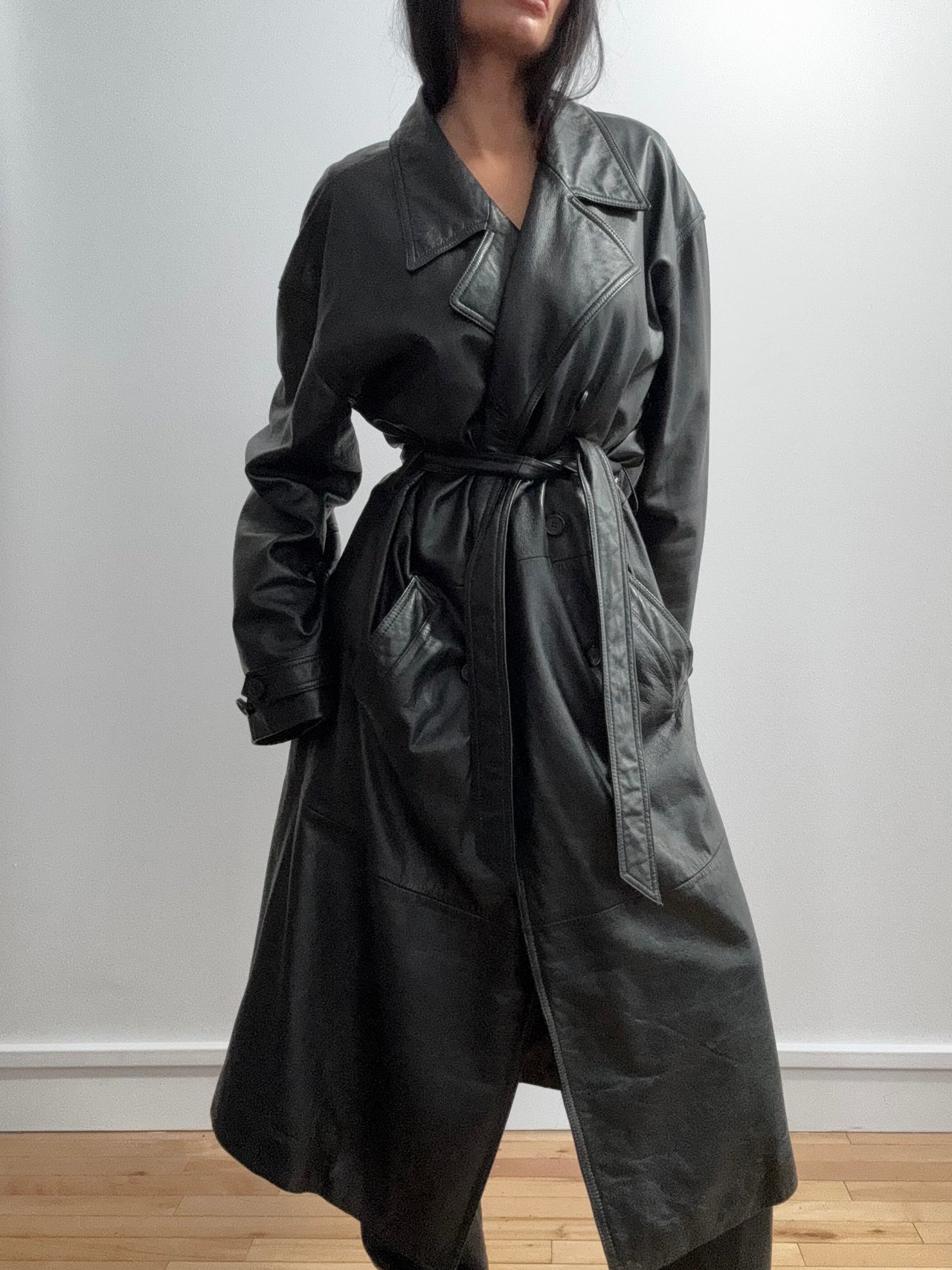 Vintage Oversized Leather Trench Coat