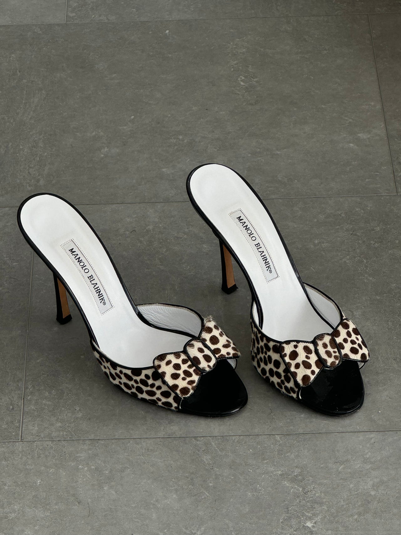 Manolo Blahnik Pony Print Bow Mules