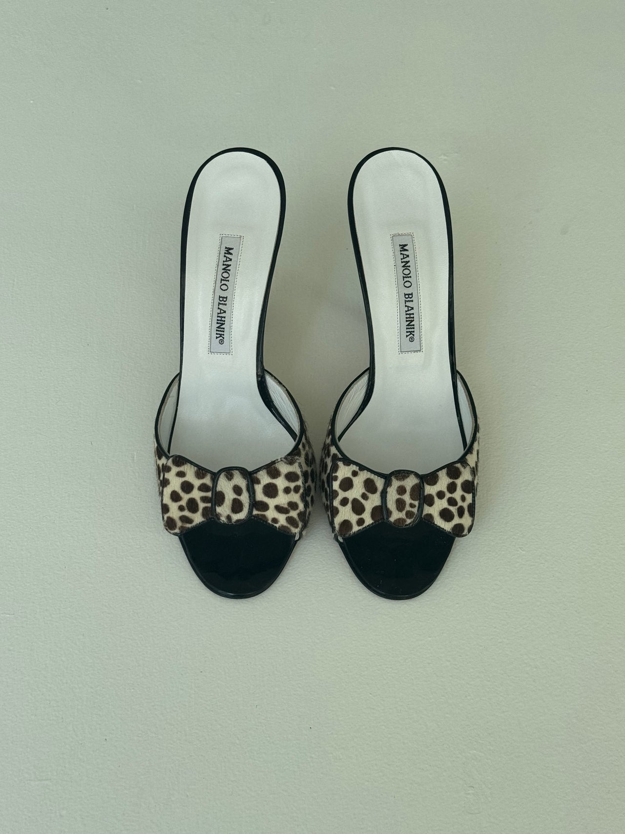 Manolo Blahnik Pony Print Bow Mules