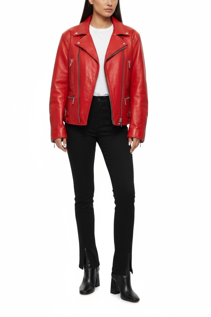 Vintage Red Leather Biker Jacket