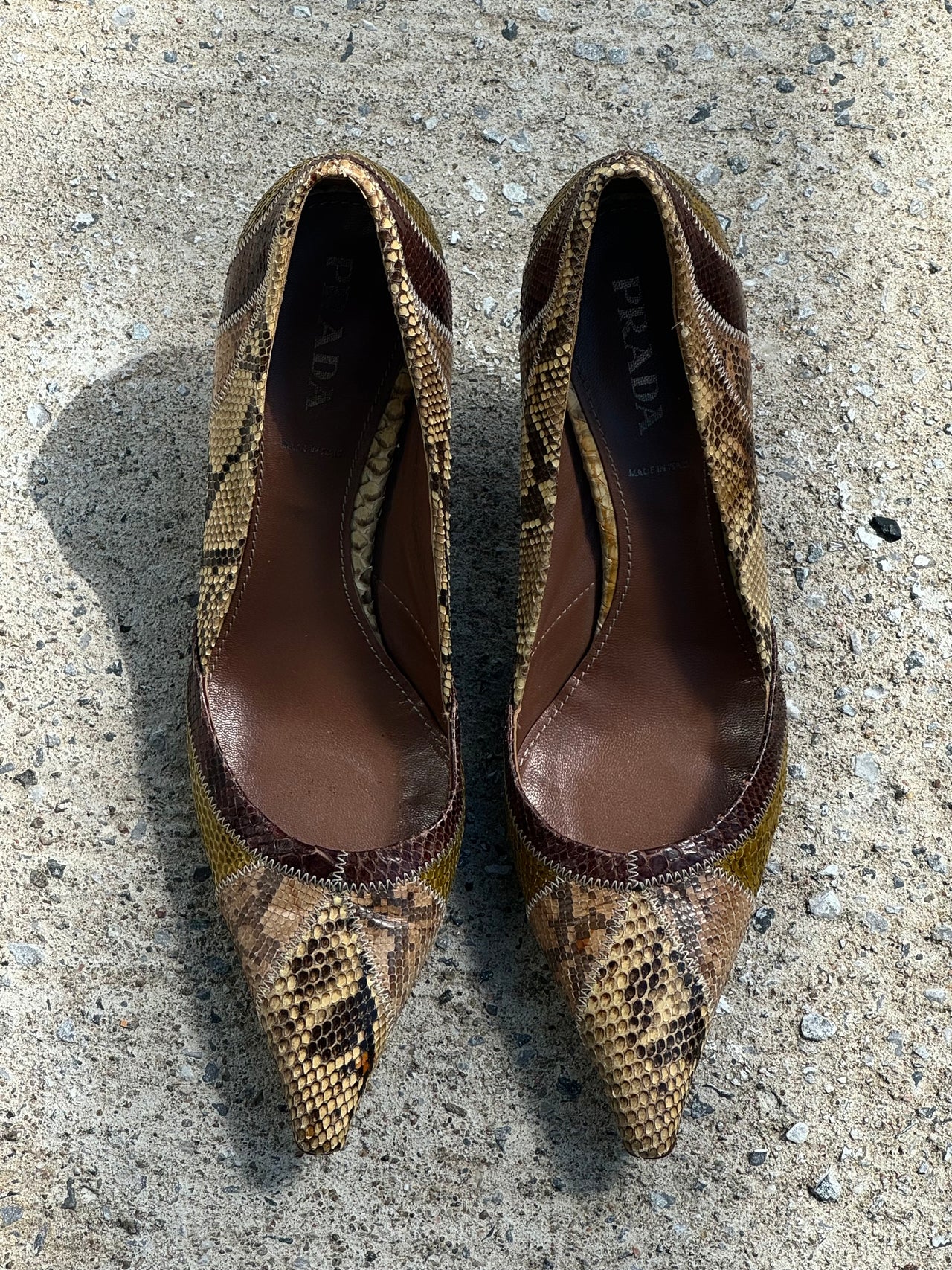 Prada Snakeprint Patchwork Pumps