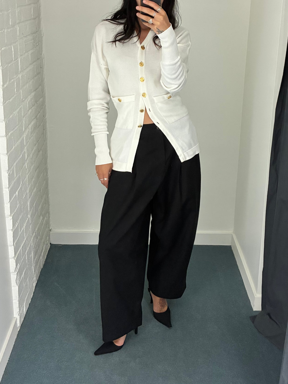 Chanel Vintage Cream Fine-Knit Cotton V-Neck Cardigan