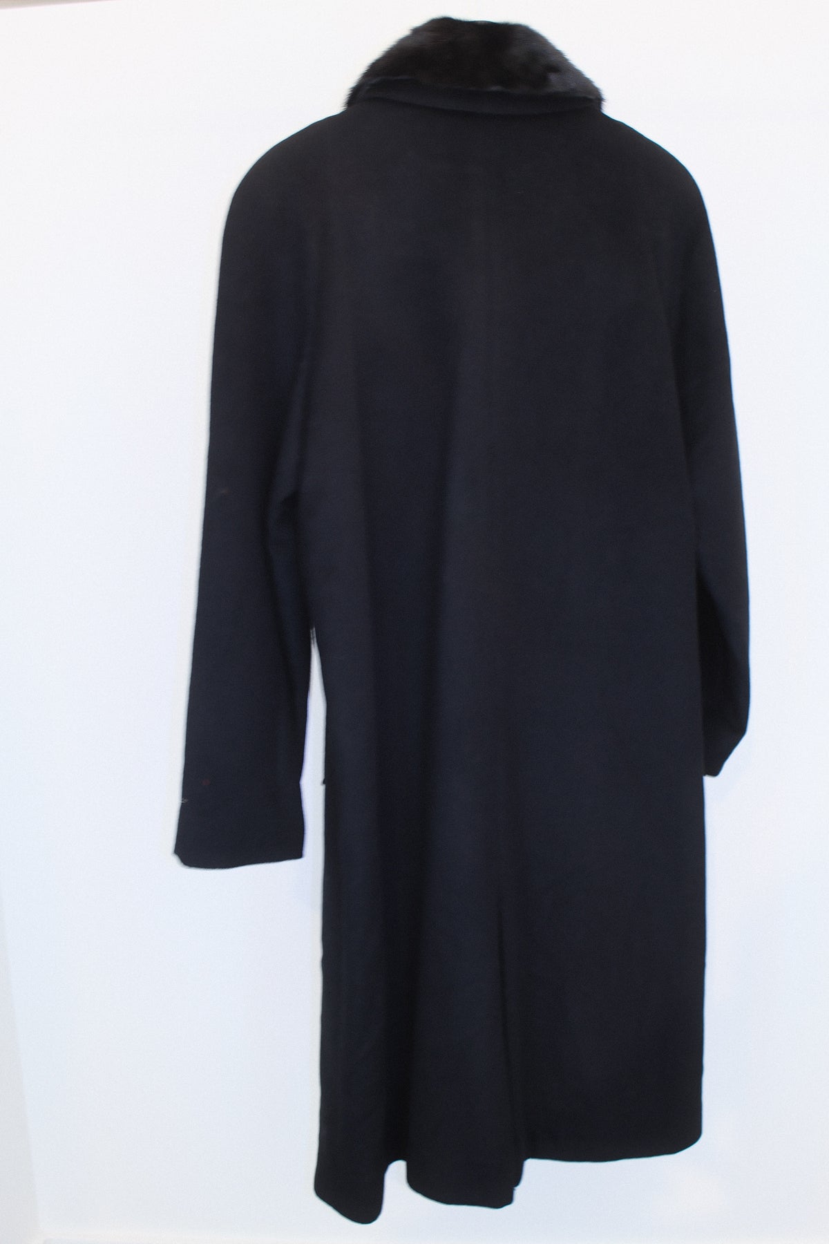 Vintage Black 100% Cashmere Long Overcoat with Natural Mink Fur Collar