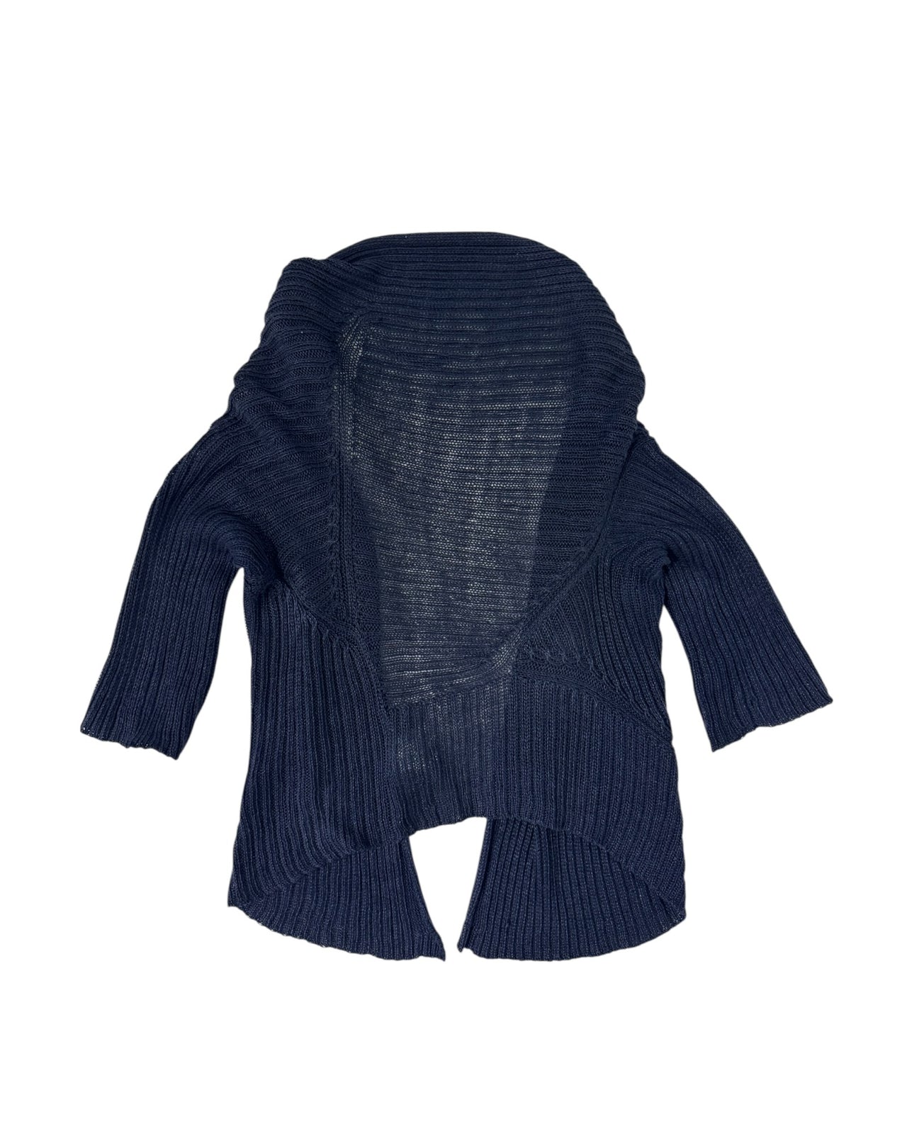 Navy blue ribbed cardigan on a white background
