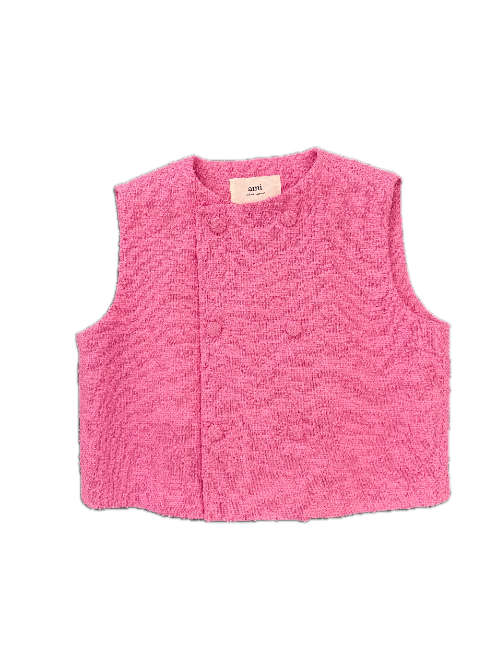 Pink baby romper with buttons on a white background
