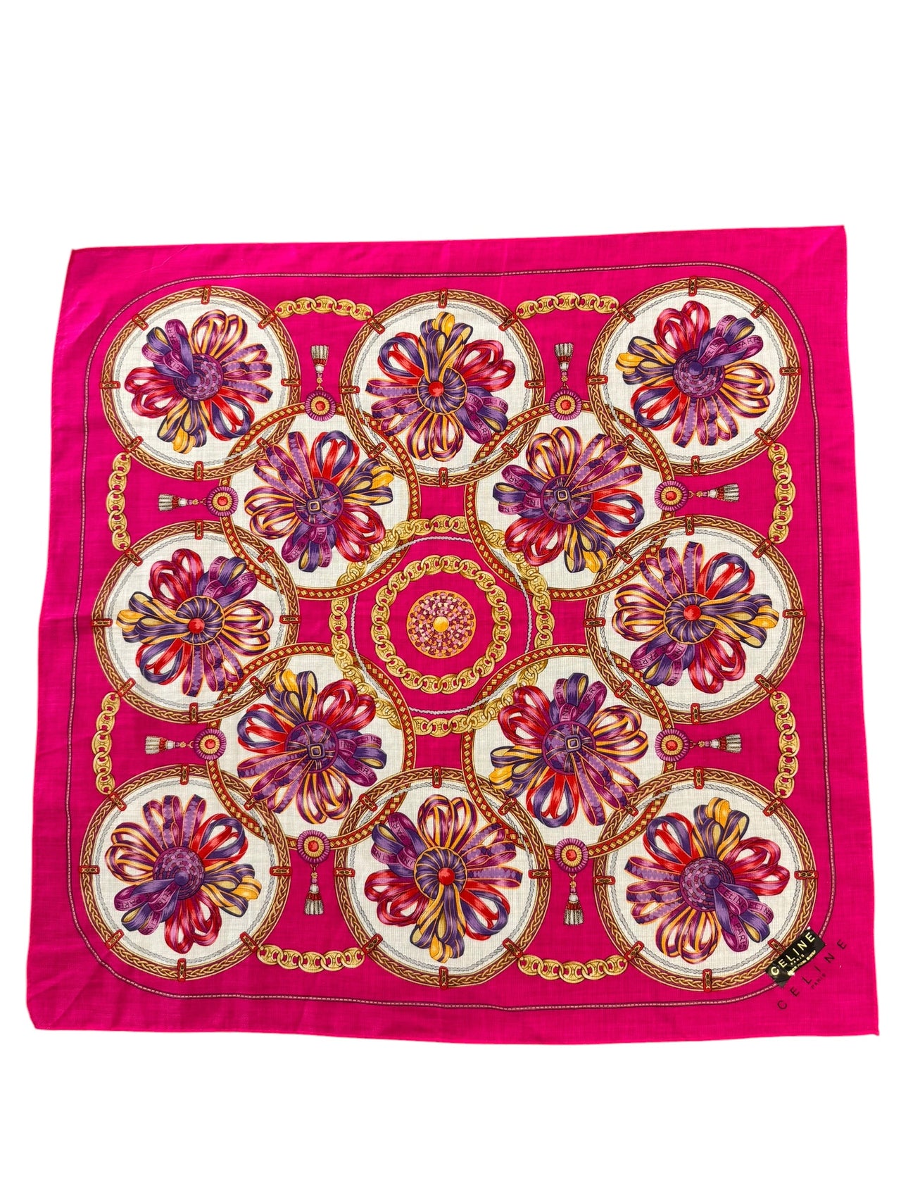 Céline Small Pink Floral Medallion Scarf