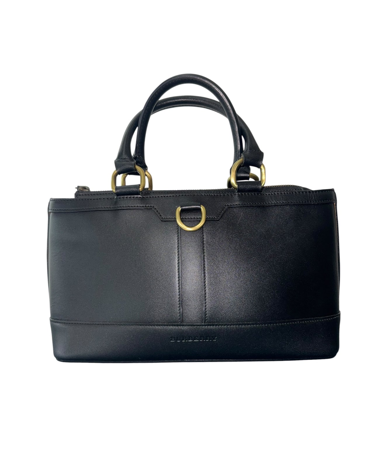 Burberry Structured Black Leather Top Handle Bag