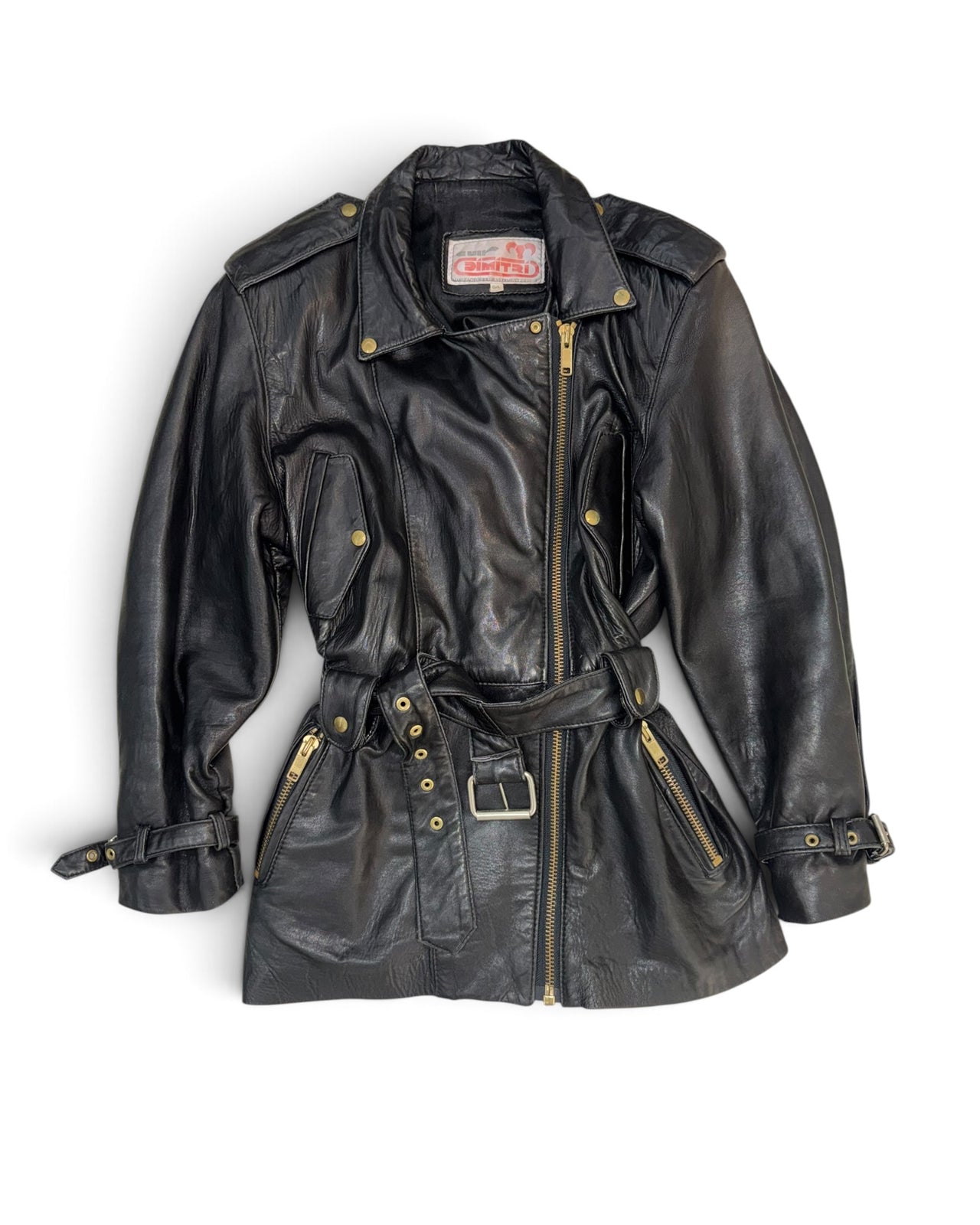 Cuir Dimitri Vintage 1980s Belted Leather Moto Safari Jacket