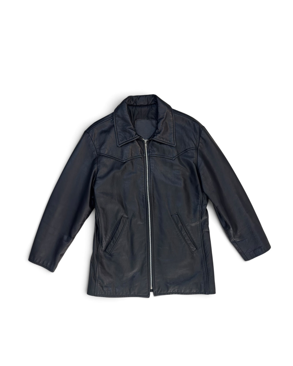 Vintage 1970s Quilted-Lined Western Leather Car Coat