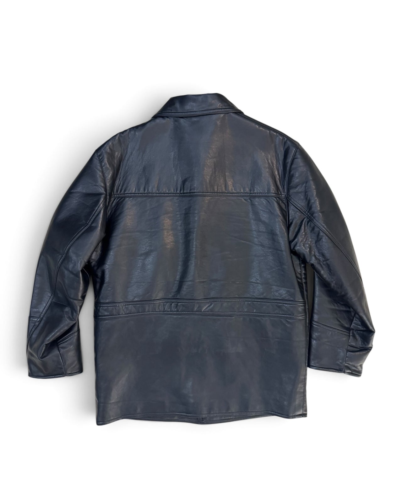 Vintage Italian Black Leather Buttoned Car Coat
