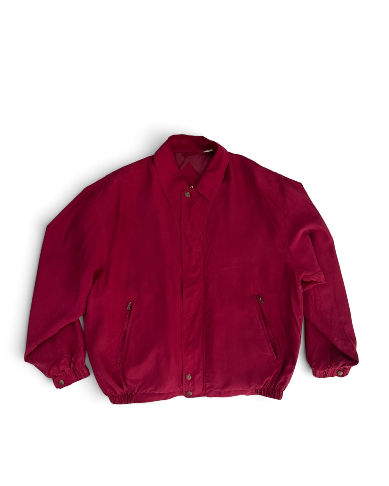 Vintage Sandwashed Silk Blouson Bomber Jacket in Berry