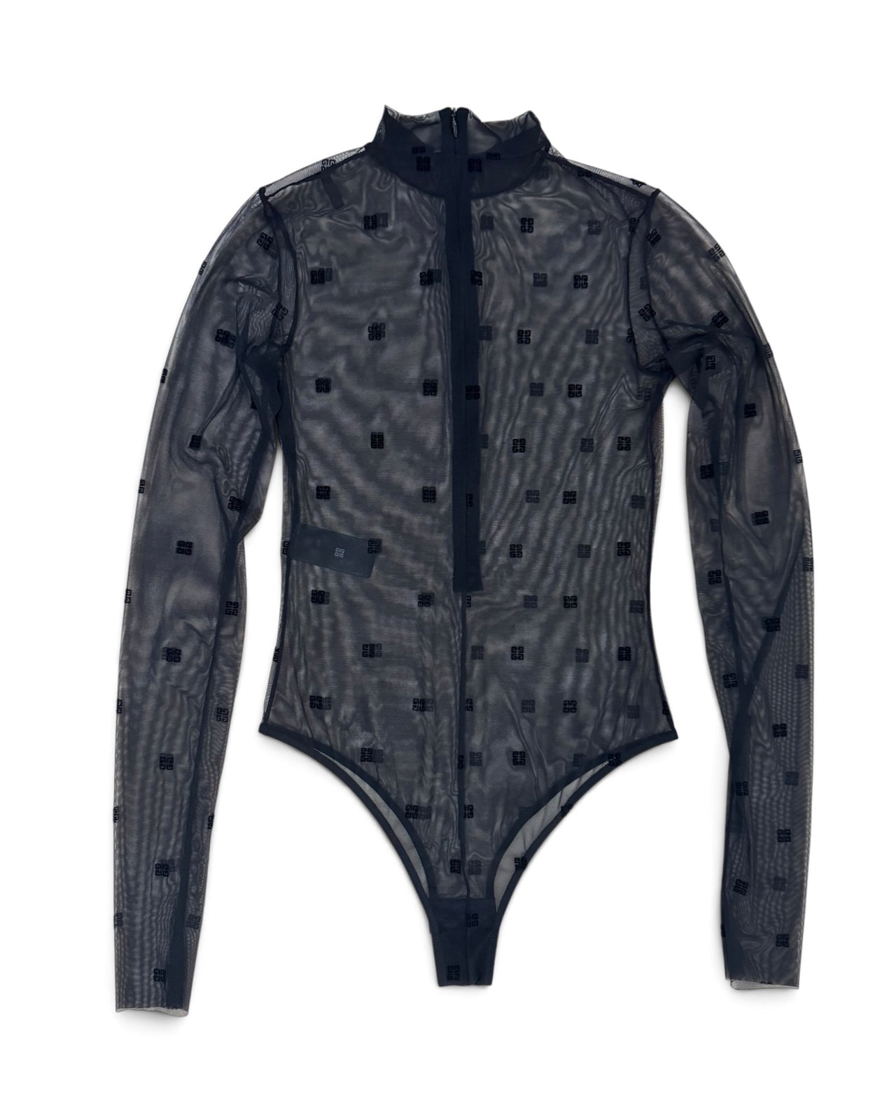 Givenchy 4G Monogram Flocked Semi-Sheer Mesh Bodysuit