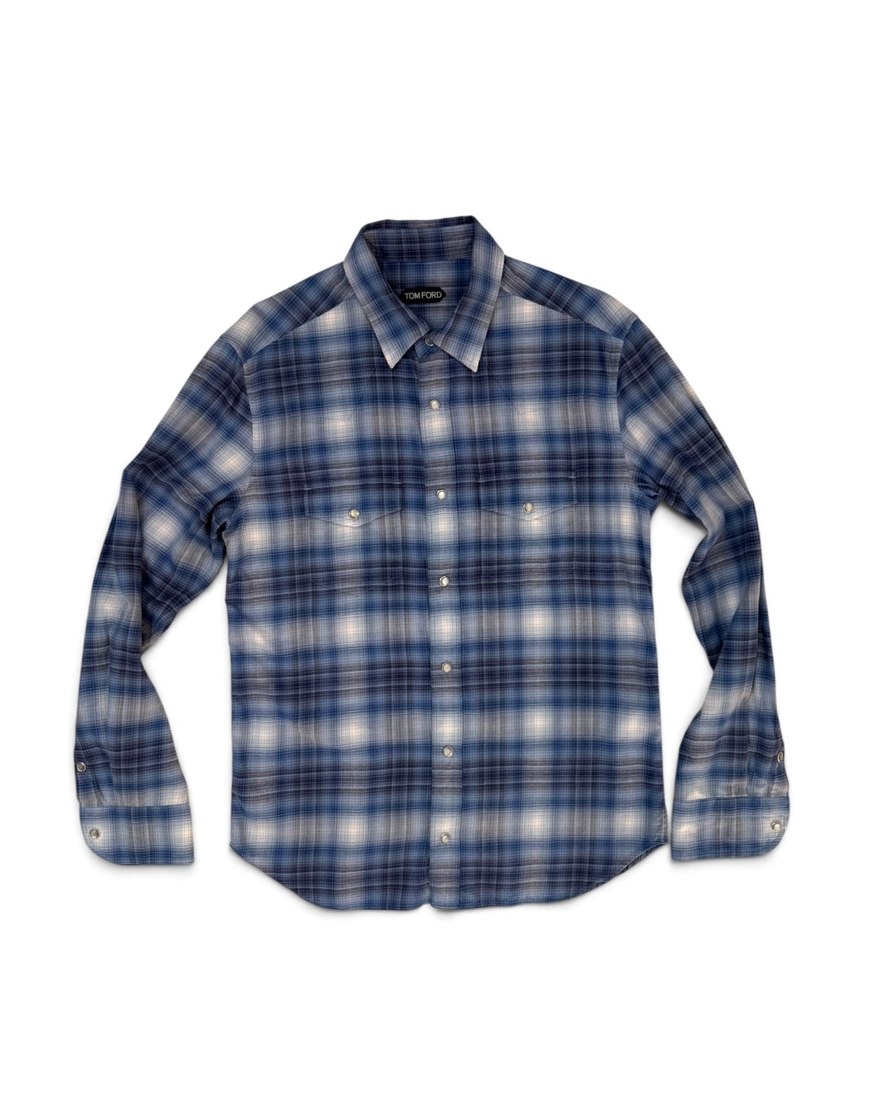 Tom Ford Blue Ombré Plaid 100% Cotton Western Shirt