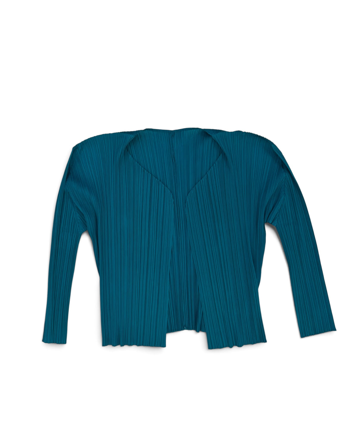 Pleats Please Issey Miyake Teal Open-Front Pleated Cardigan