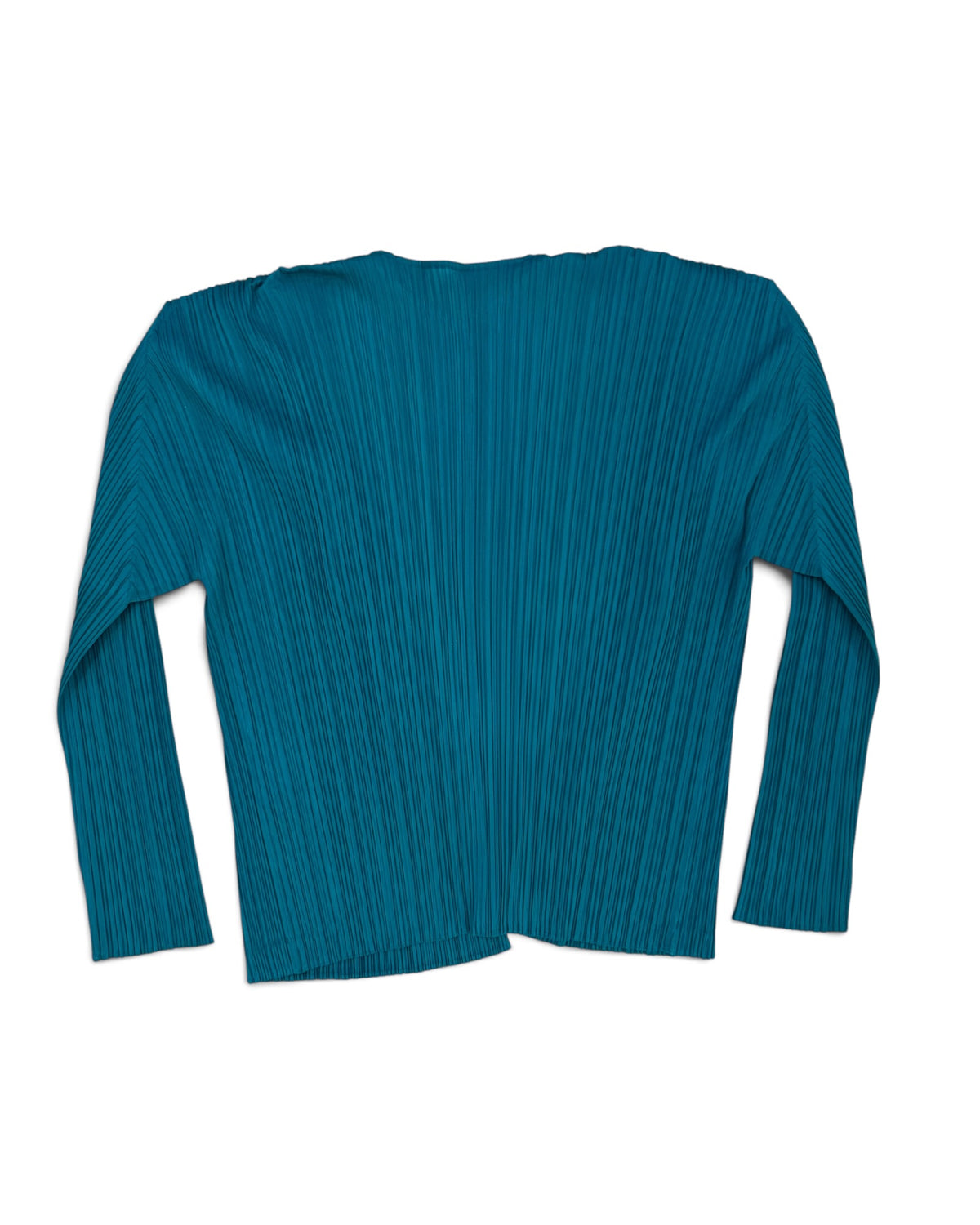 Pleats Please Issey Miyake Teal Open-Front Pleated Cardigan