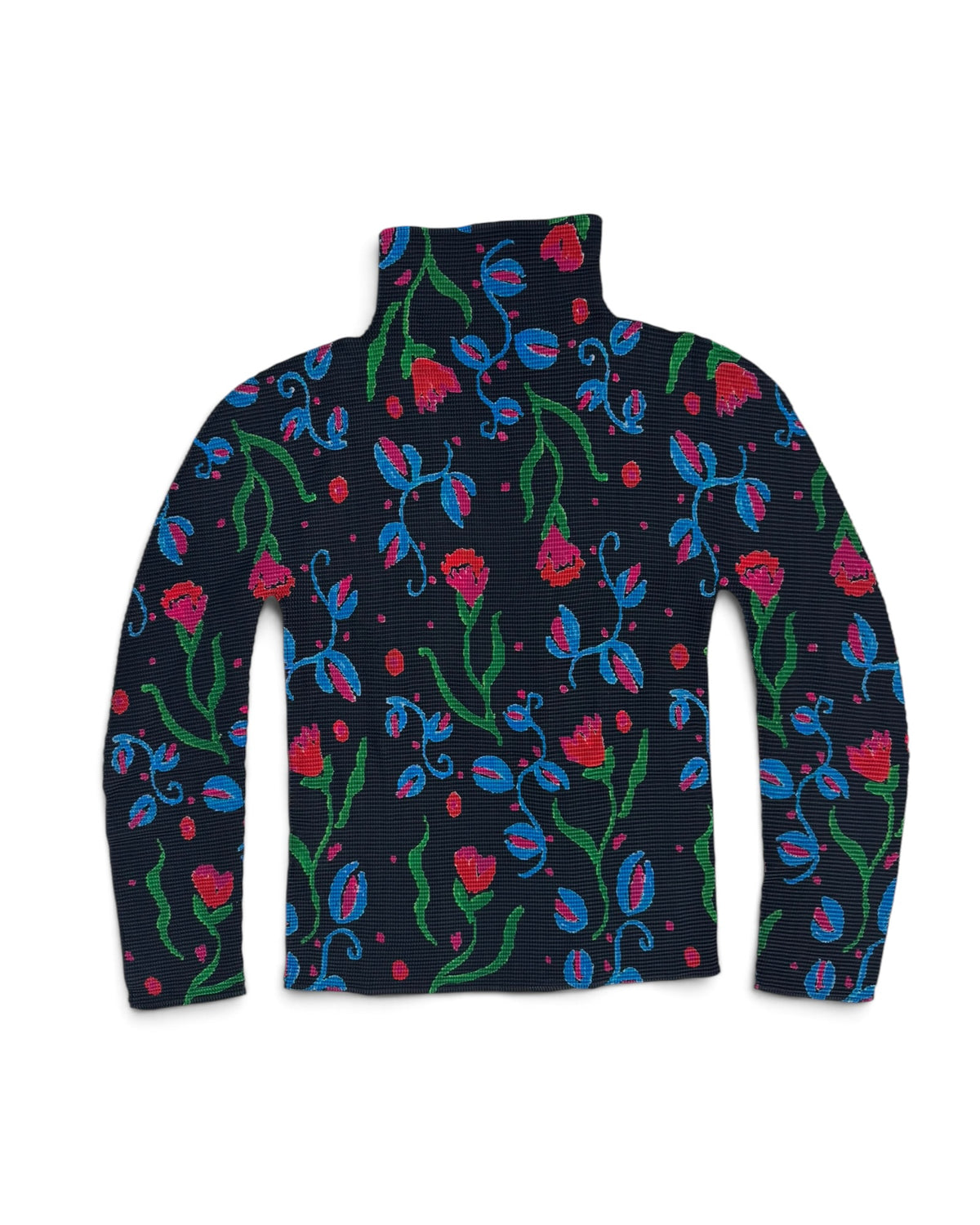 Me Issey Miyake FW2018 Floral Stretch Pleats High-Neck Top