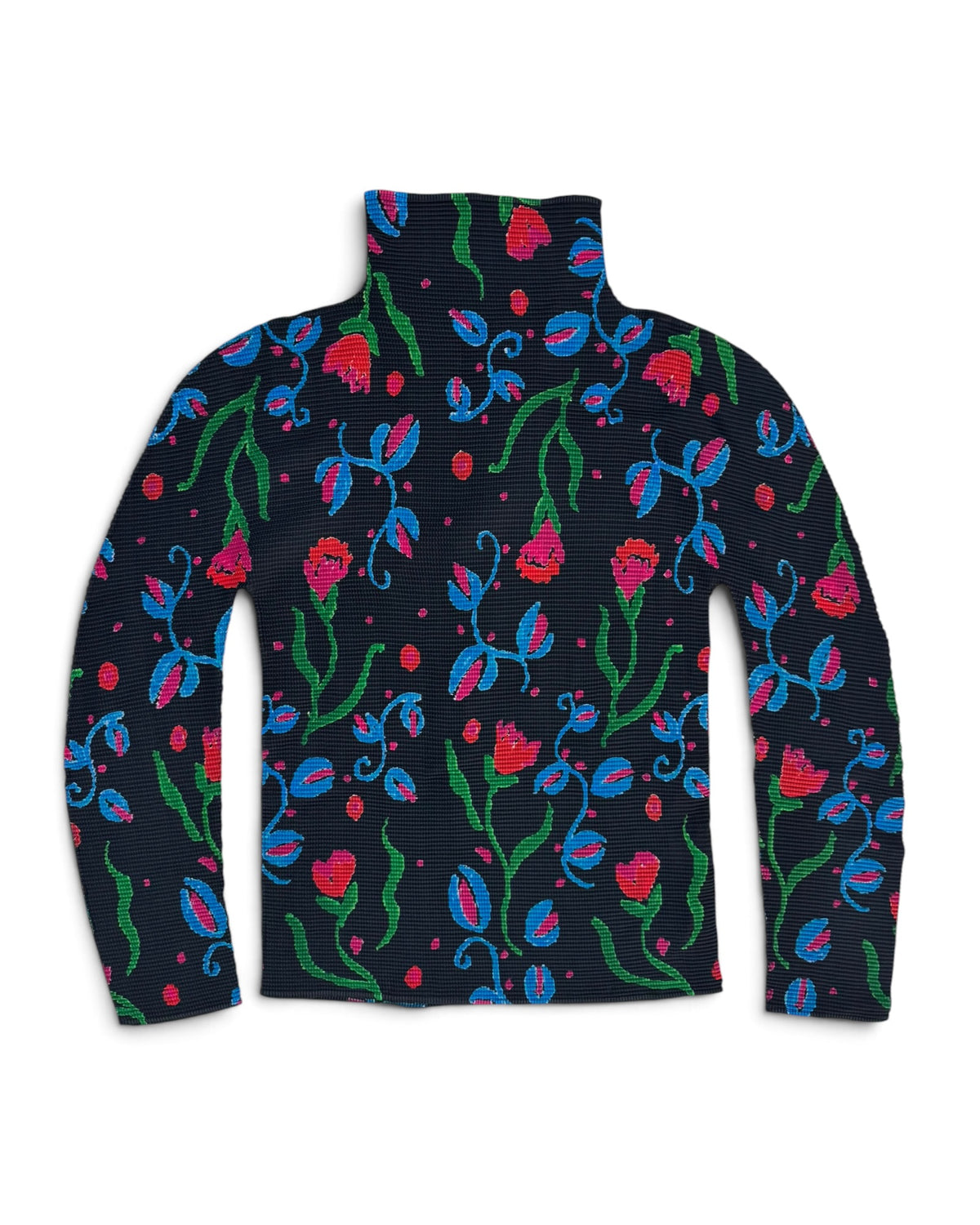 Me Issey Miyake FW2018 Floral Stretch Pleats High-Neck Top