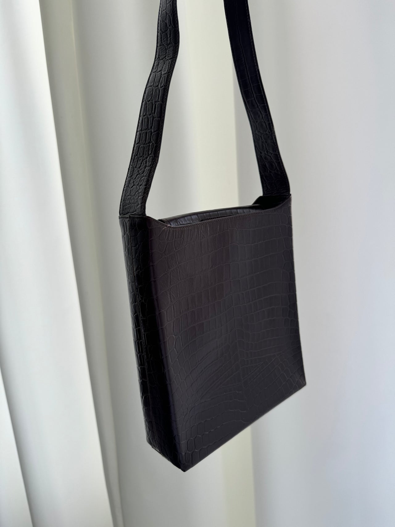 Ferragamo Croco Embossed Vertical Shoulder Bag