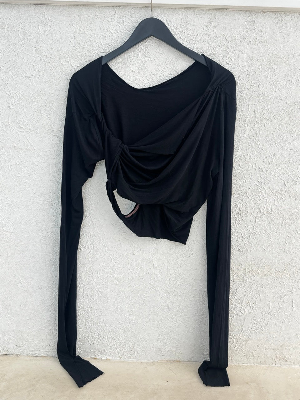 Rick Owens Lilies Black Jade Long Sleeve Fluid Viscose Crop Top