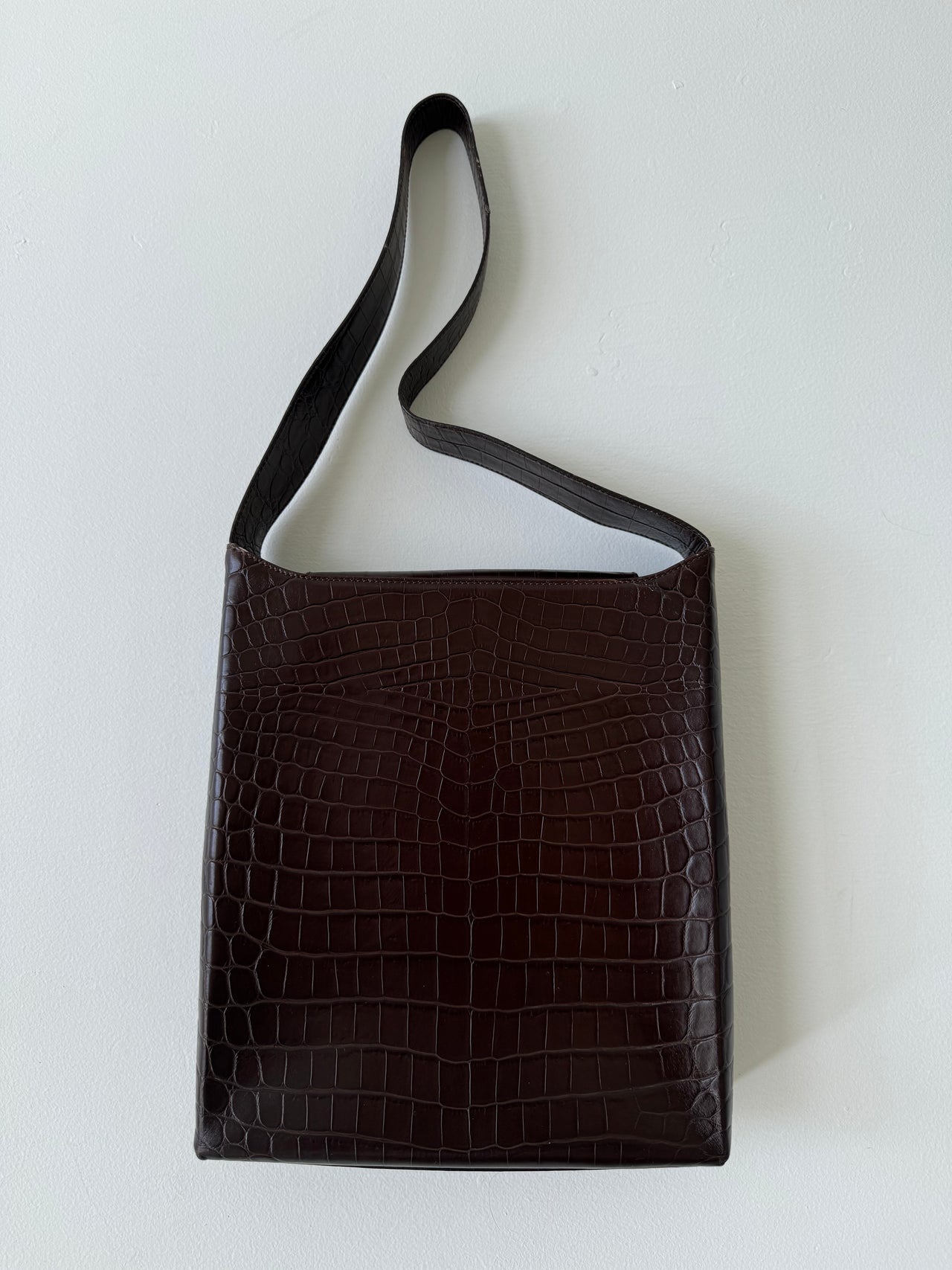 Ferragamo Croco Embossed Vertical Shoulder Bag