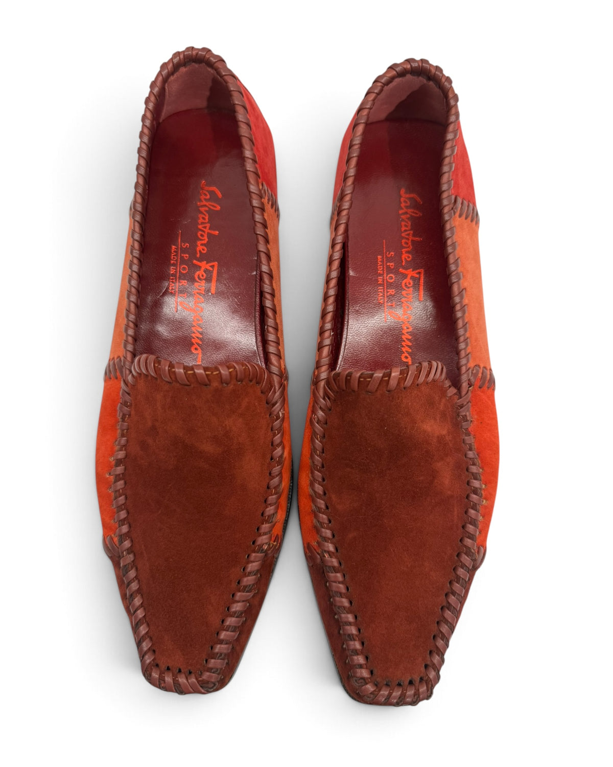 Salvatore Ferragamo Sport Vintage Colorblocked Suede Whipstitch Loafers