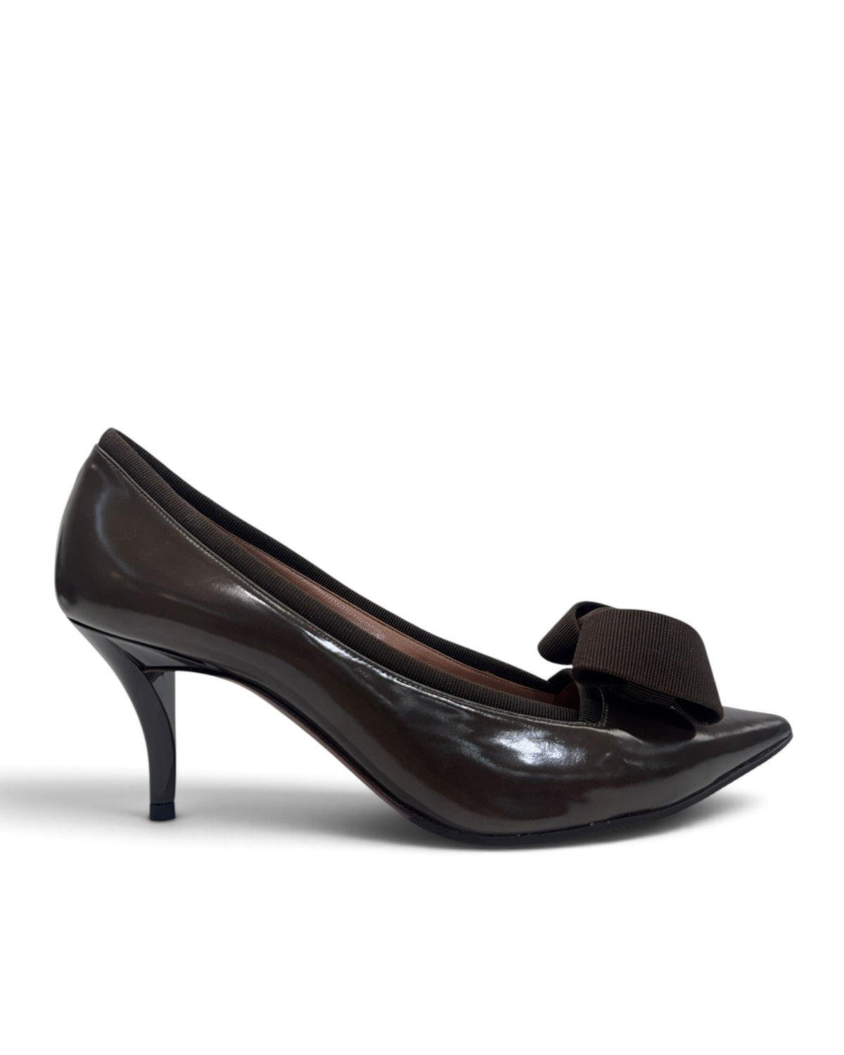 Giorgio Armani Vintage Espresso Patent Leather Bow Pumps