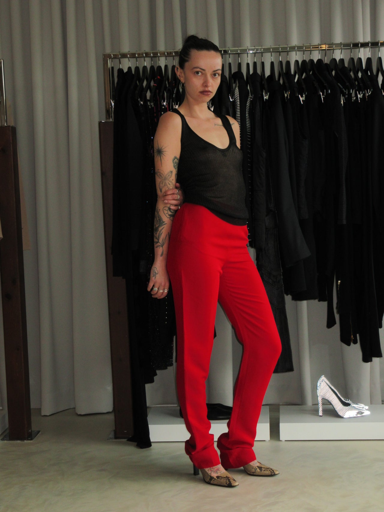 Valentino Red Straight-Leg Tailored Trousers