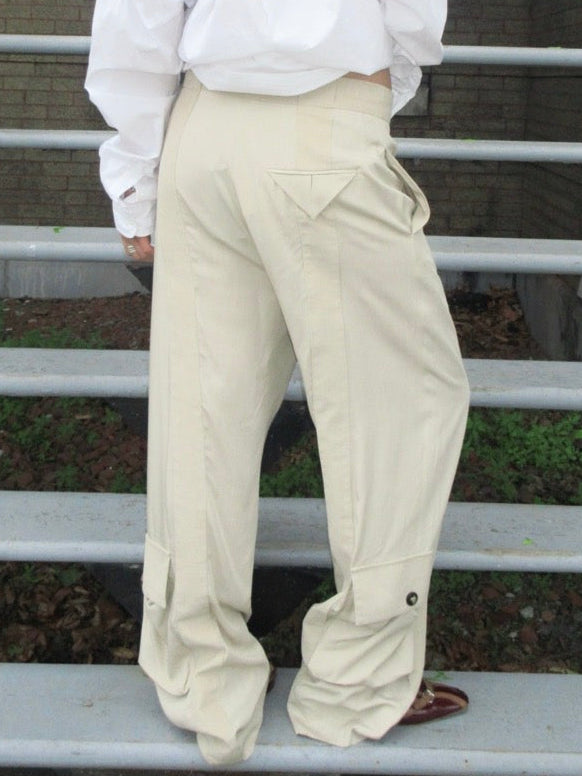 Bottega Veneta Mixed-Media Wide-Leg Cargo Pants in Beige
