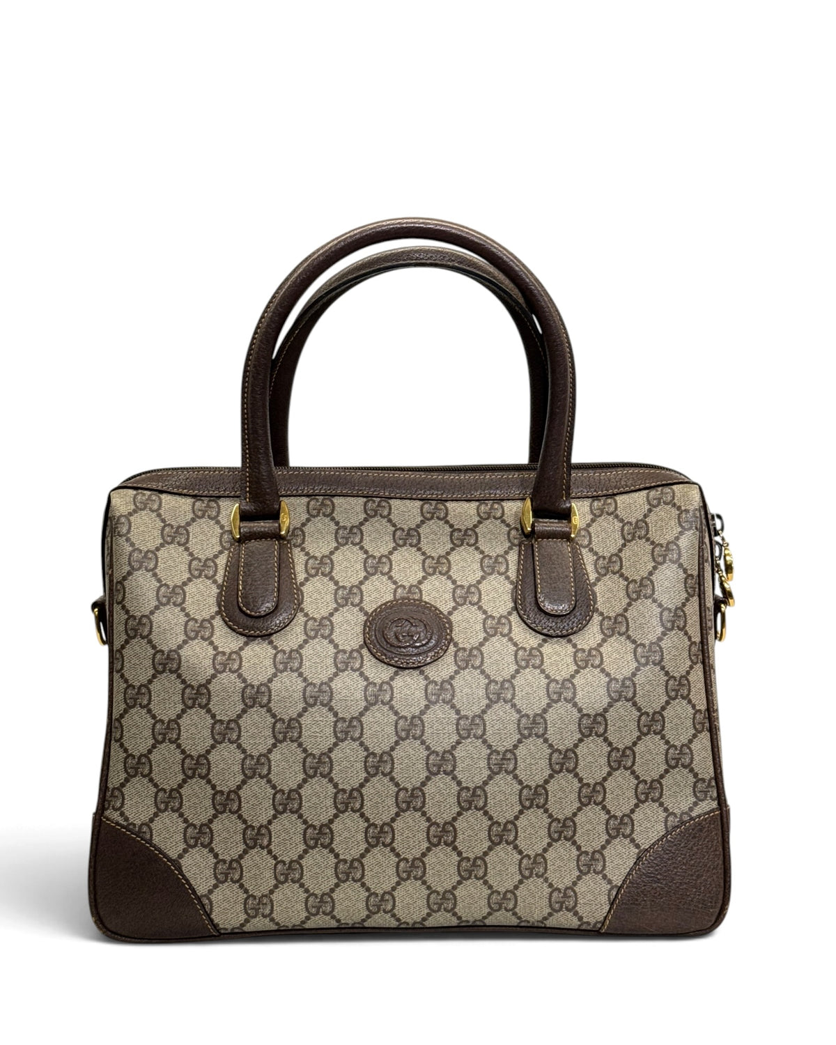 Gucci Vintage 1980s GG Coated Canvas Top-Handle Briefcase Satchel with Strap