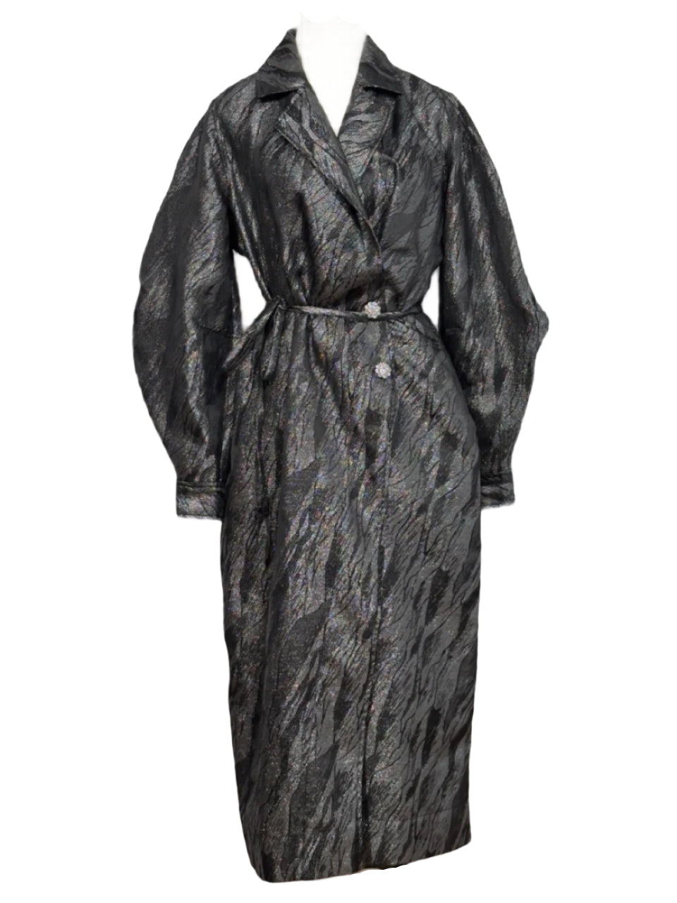 Ganni Black Metallic Jacquard Trench Dress